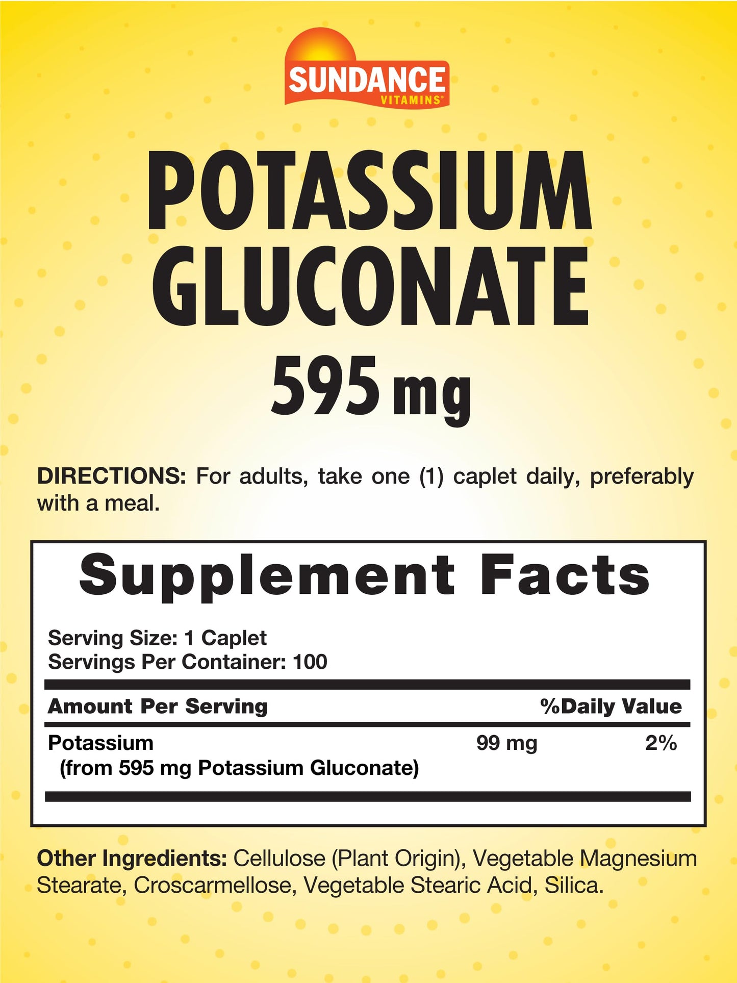Sundance Potassium Gluconate 595mg Caplets, 100 Count