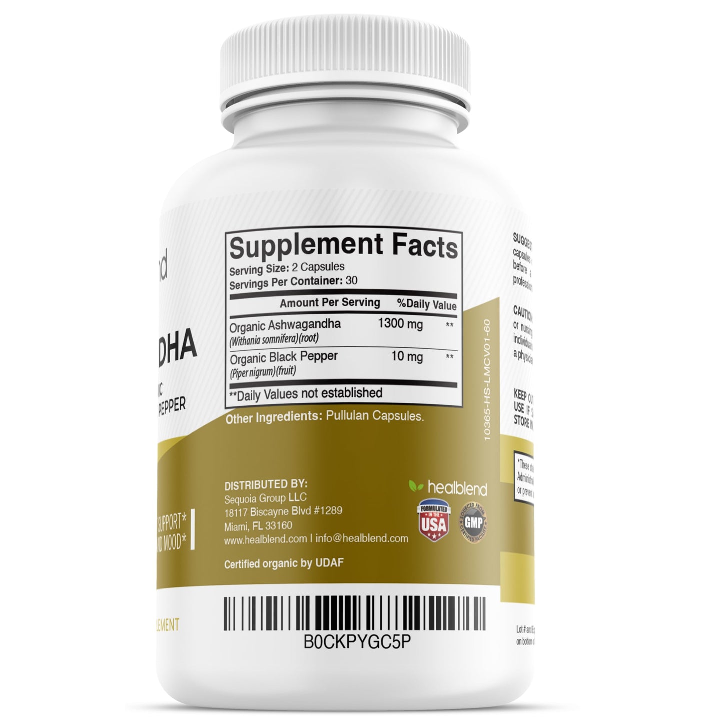 healblend Organic Ashwagandha 1300mg with Black Pepper Extract Capsules, 60 Count