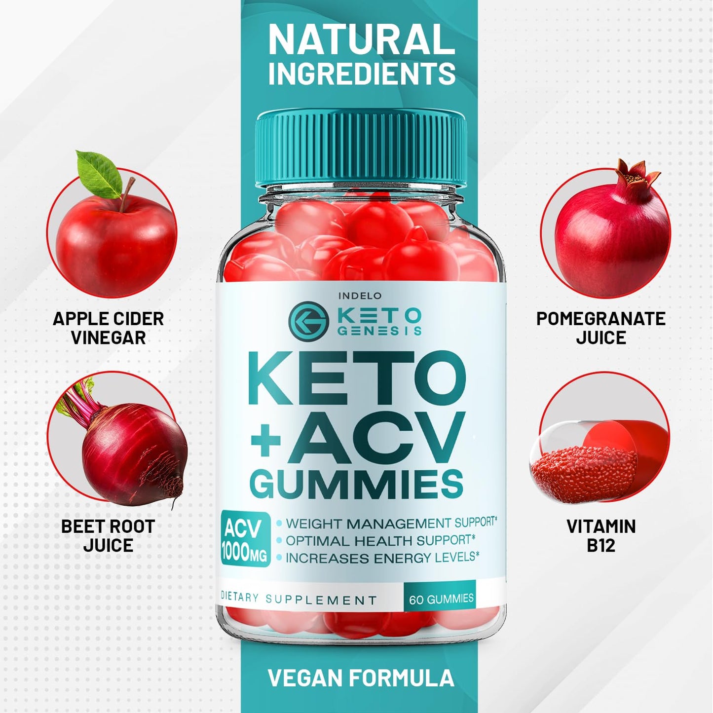 Indelo Keto Genesis ACV Gummies, 300 Gummies