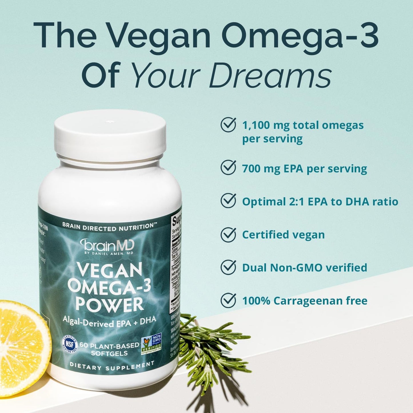 BRAINMD Dr Amen Vegan Omega-3 Power Softgels 60 Count