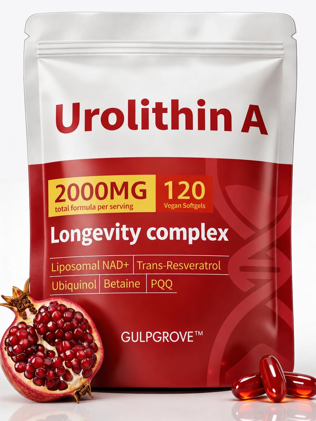 GulpGrove Urolithin A Premium 6-in-1 Mitochondrial Support Supplement 120 Softgels