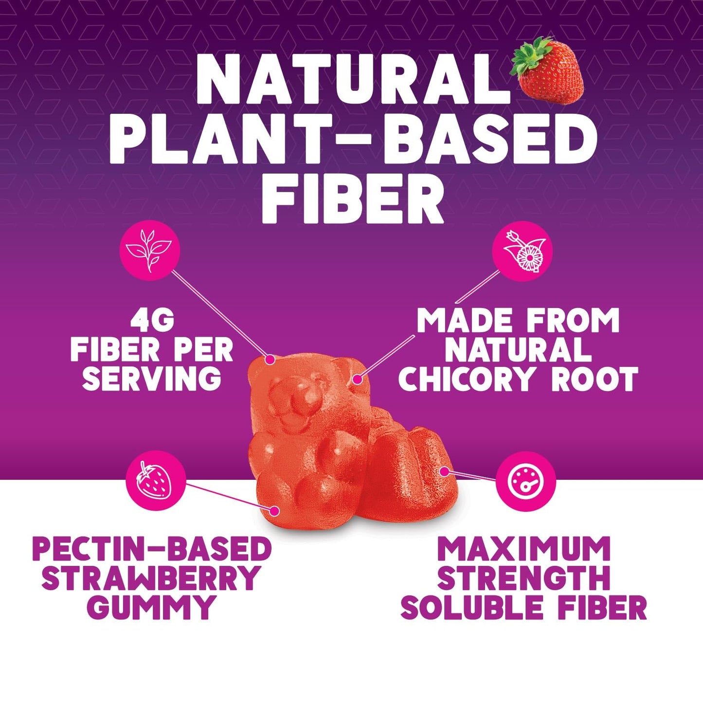 Nature's Nutrition Fiber Gummies for Adults, Soluble Fiber 4g Per Serving - Plant-Based Prebiotic Fiber Supplement for Digestive Health, Gut Health, & Regularity Support - Vegan Berry Flavor, 60 Gummies