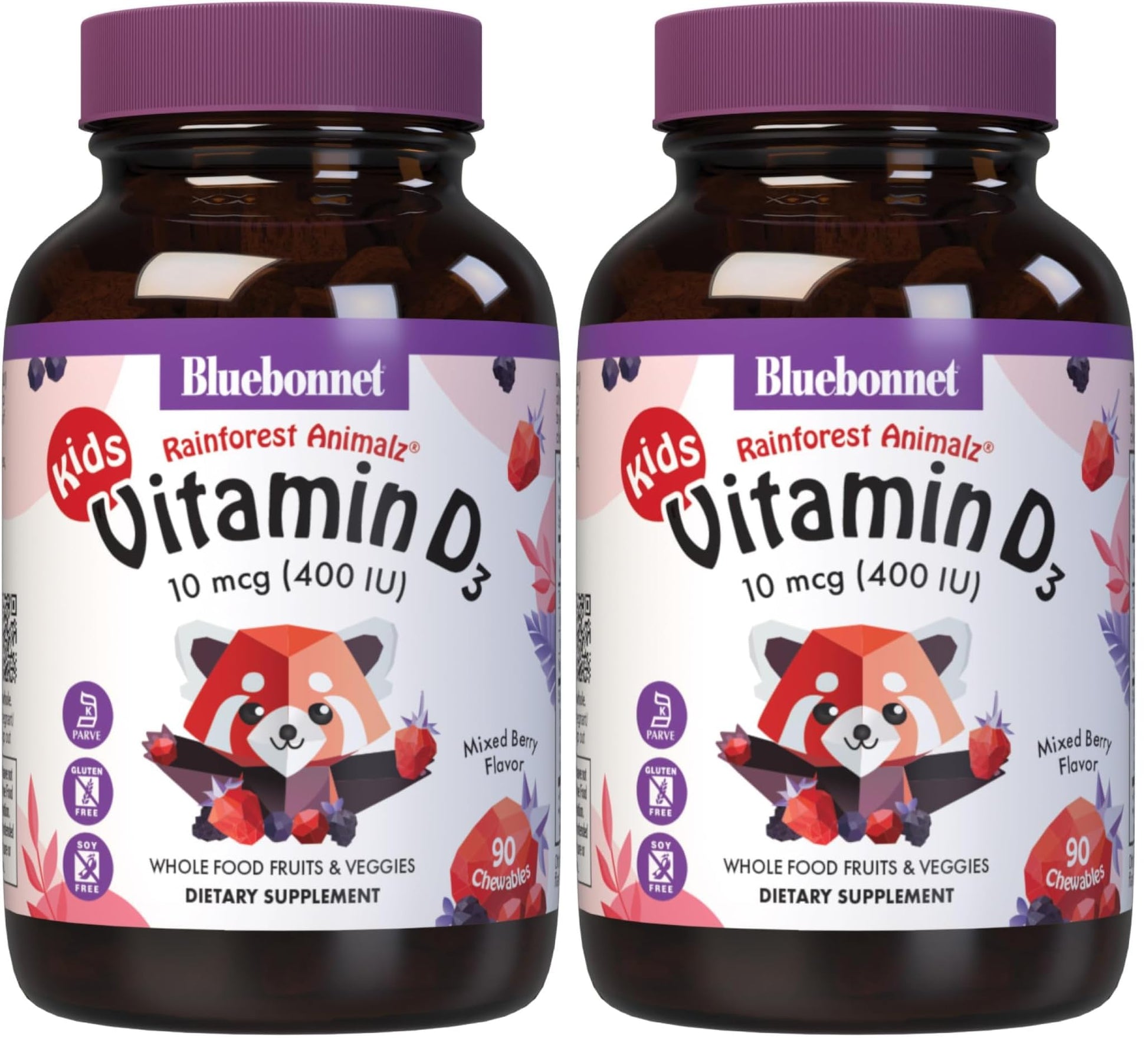 BlueBonnet Rainforest Animalz Vitamin D3 400 IU Chewable Tablet 180 Count