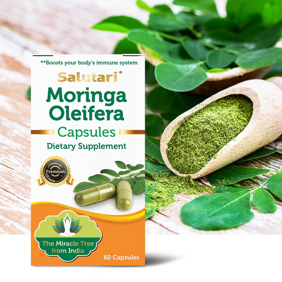 SALUTARI Moringa Leaf Powder Capsules 1260 mg, 60 Capsules