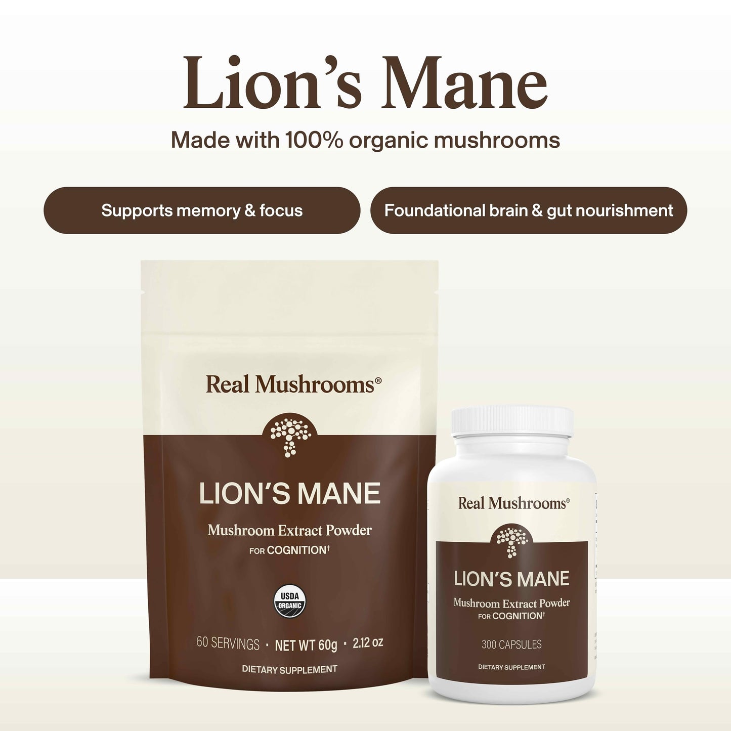 Real Mushrooms Lion's Mane Supplement Capsule 300 Count