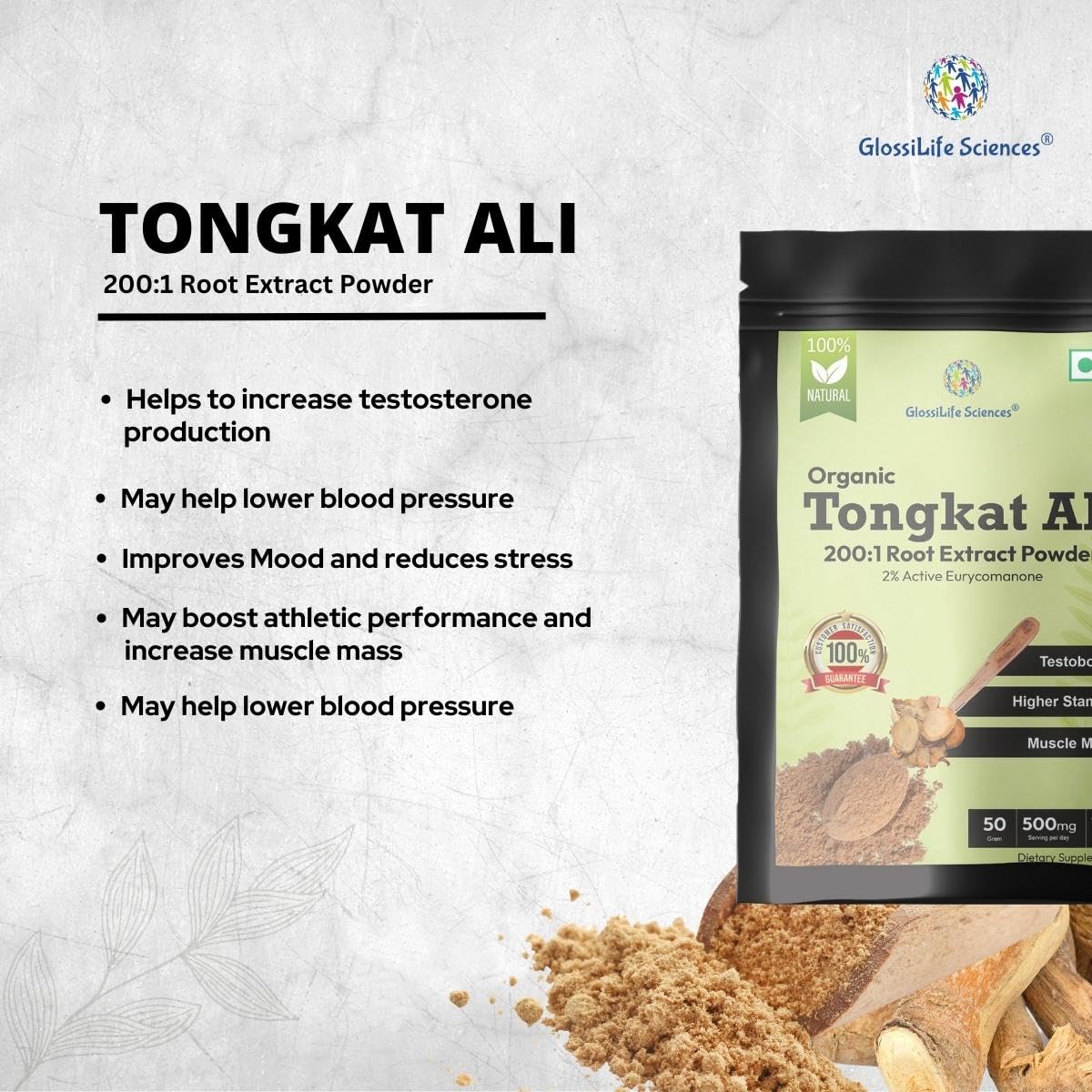 GlossiLife Sciences Tongkat Ali Extract Powder, 3.5 oz