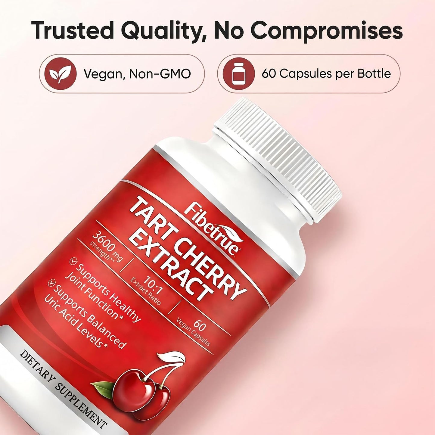 Fibetrue Tart Cherry Extract Capsules 3600mg (10:1) Montmorency Cherry for Joint Comfort & Uric Acid Balance – Antioxidant Support – Vegan, Non-GMO – 60 Capsules