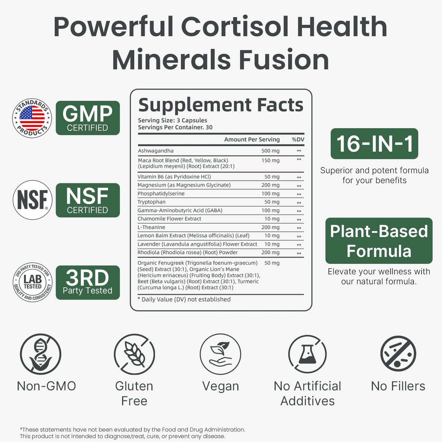 POSOCAMA Cortisol Supplements Capsules 90 Count