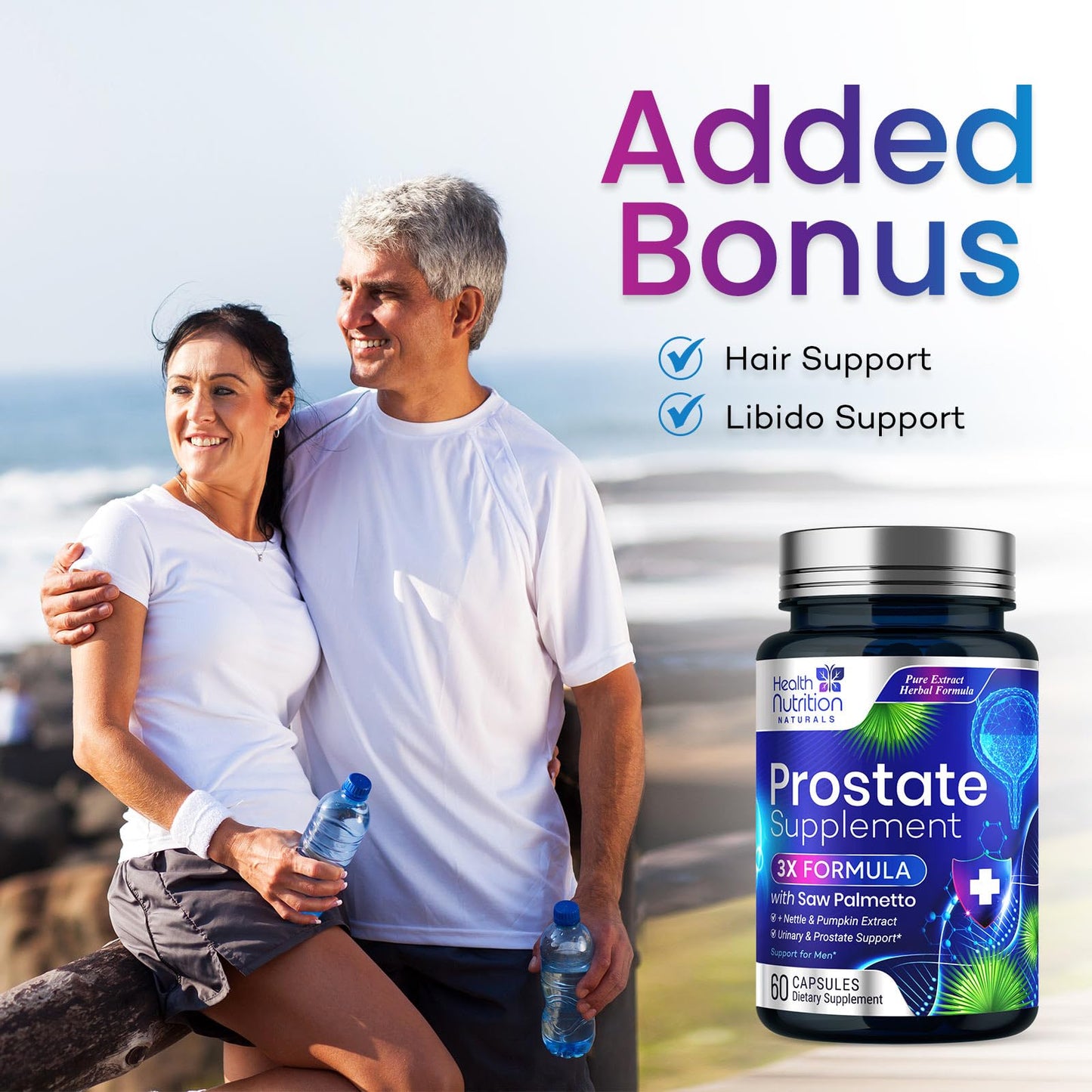Health Nutrition Naturals Prostate Health Supplements for Men 3X Strength Saw Palmetto Blend, 60 Capsules