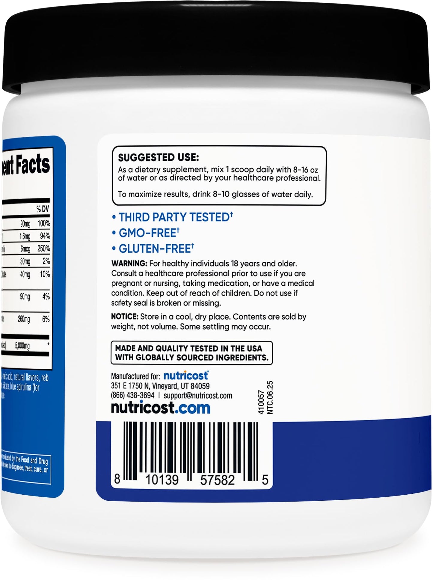 Nutricost Creatine Monohydrate + Hydration Blue Raspberry Flavored Powder, 9.3 oz