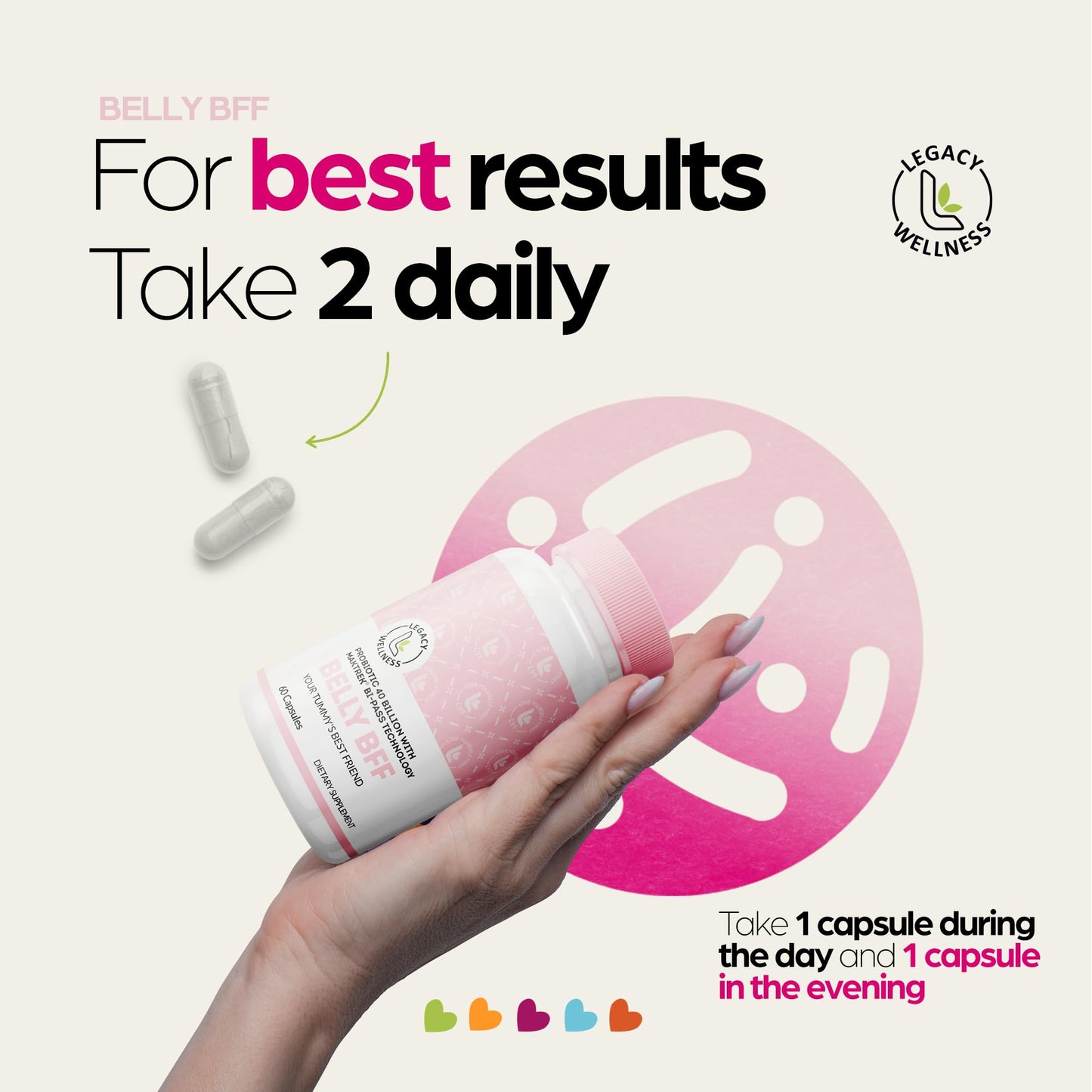 LegacyNutra Belly BFF Probiotic Supplement Capsules 60