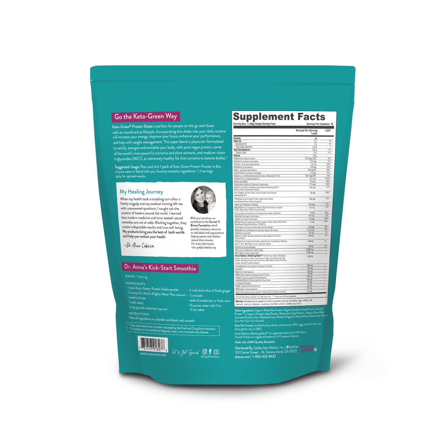 VIDAPURA Keto-Green Chocolate Vegan Protein Powder for Women by Dr. Anna Cabeca, 15.68 oz