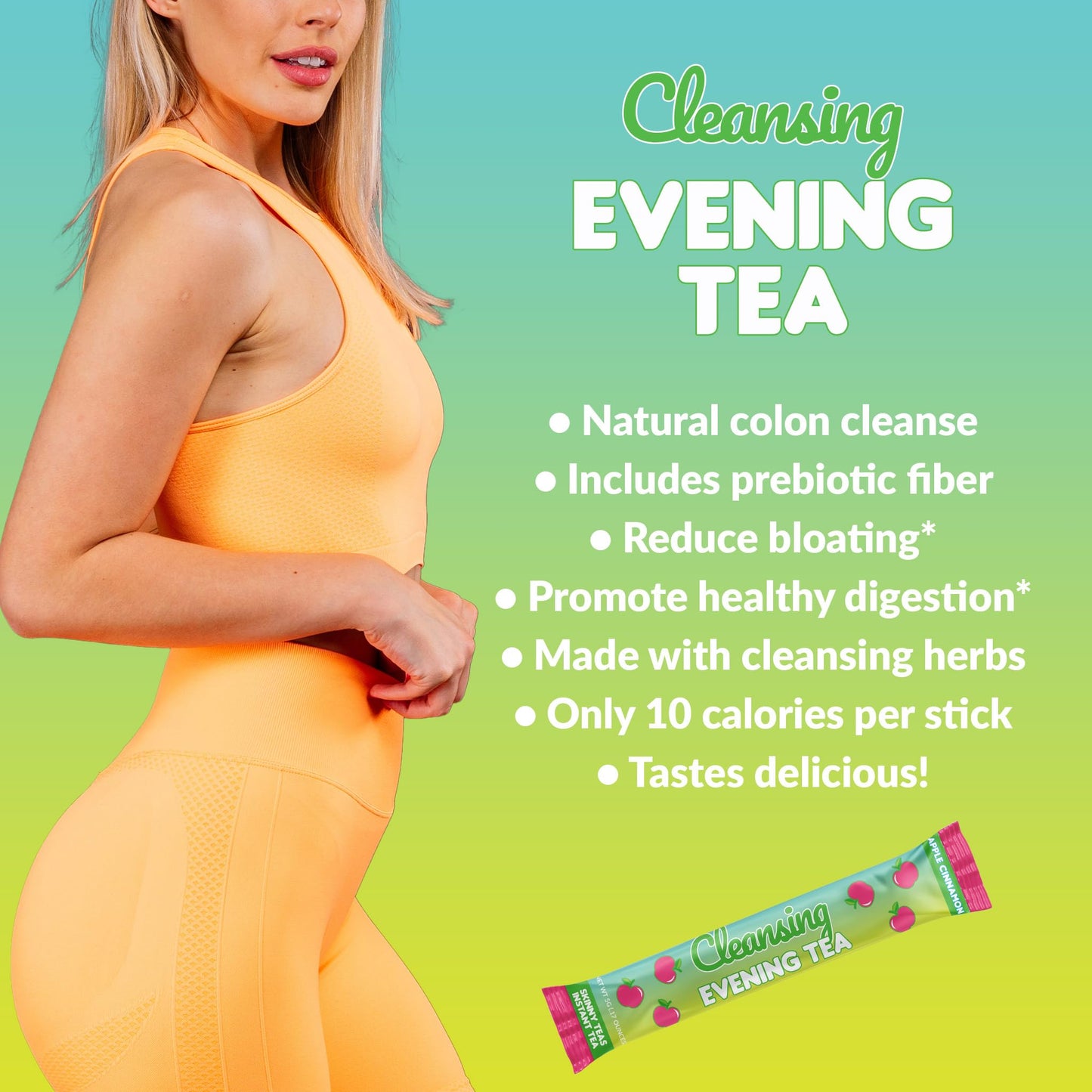 SkinnyBoost Skinny Teas Instant Tea Sticks – Cleansing Evening Tea – Herbal Detox Blend with Colon and Body Cleansing Herbs Gentle Cleanse, Reduce Bloat (Apple Cinnamon) Powder 14 Ct