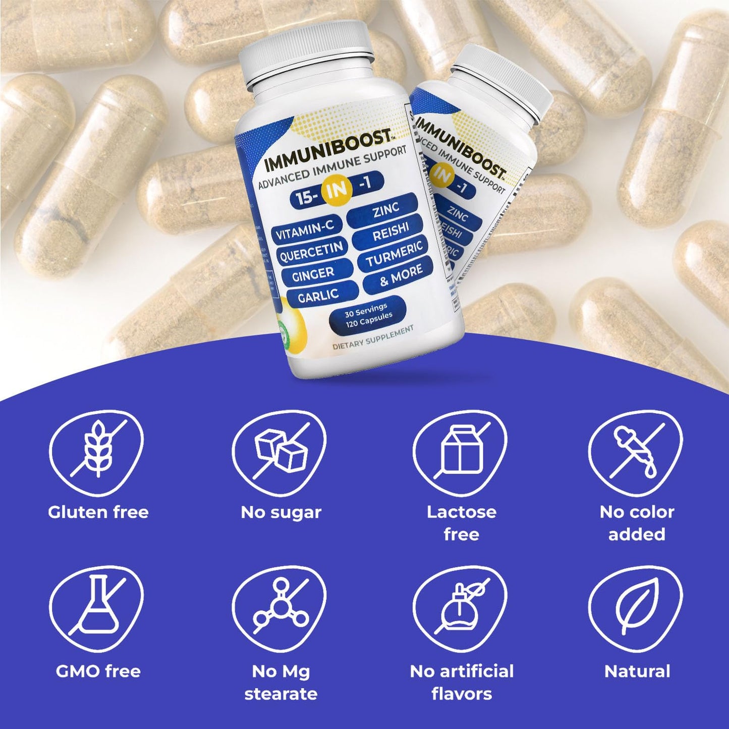 ImmuniBoost 15 in 1 Immune Support Capsules, 120 Count
