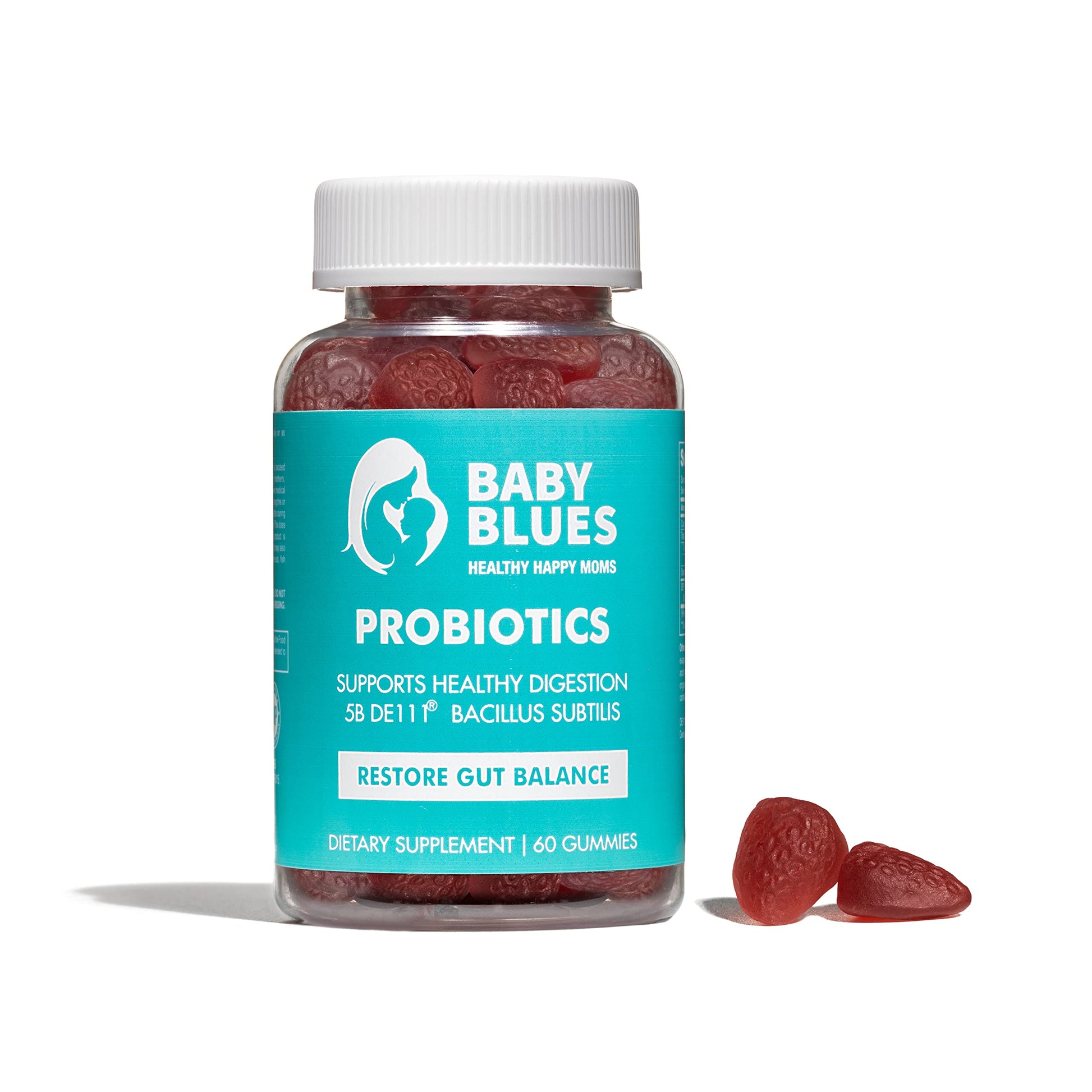 Baby Blues Probiotic Gummies for Women, Prenatal and Postnatal Probiotic for Pregnancy, Postpartum and Breastfeeding, Gut Health and Digestion, 5 Billion CFU DE111, Organic Strawberry, 60 Gummies
