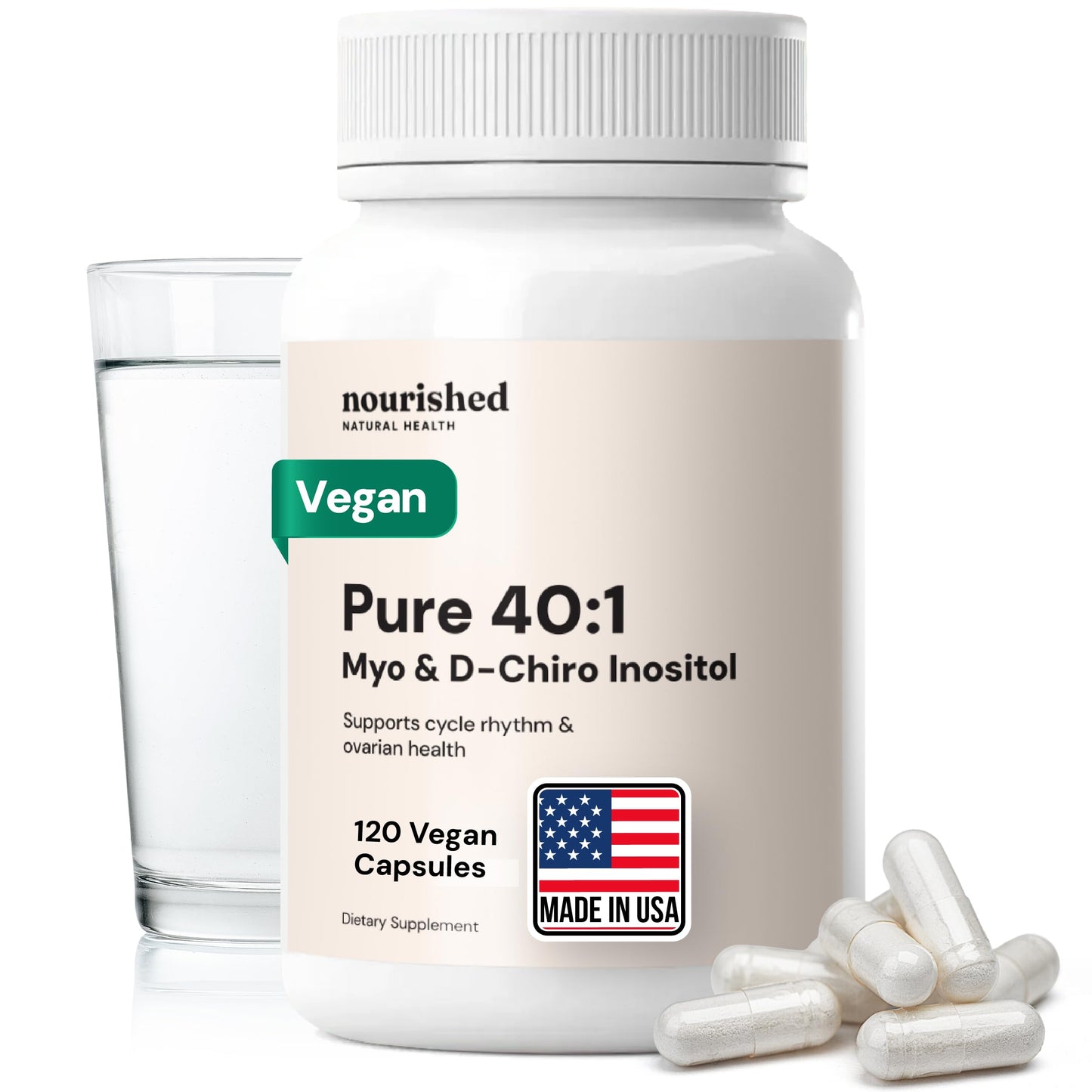 Nourished Natural Health Myo-Inositol & D-Chiro Inositol (40:1) Supplement, 120 Capsules