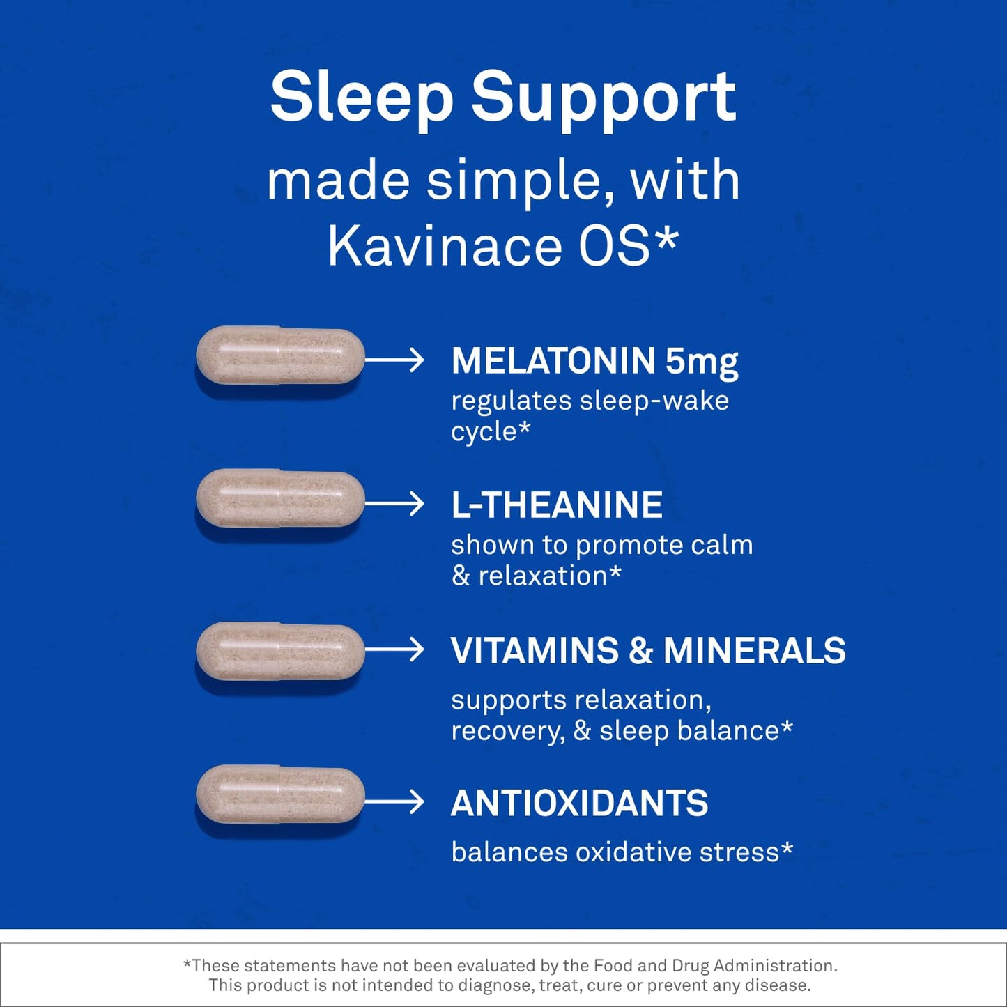 NeuroScience Kavinace OS Sleep Aid Formula with Melatonin 5mg + L-Theanine, Nighttime Cellular Health Blend for Sleep Efficiency and Immune Support, 60 Capsules