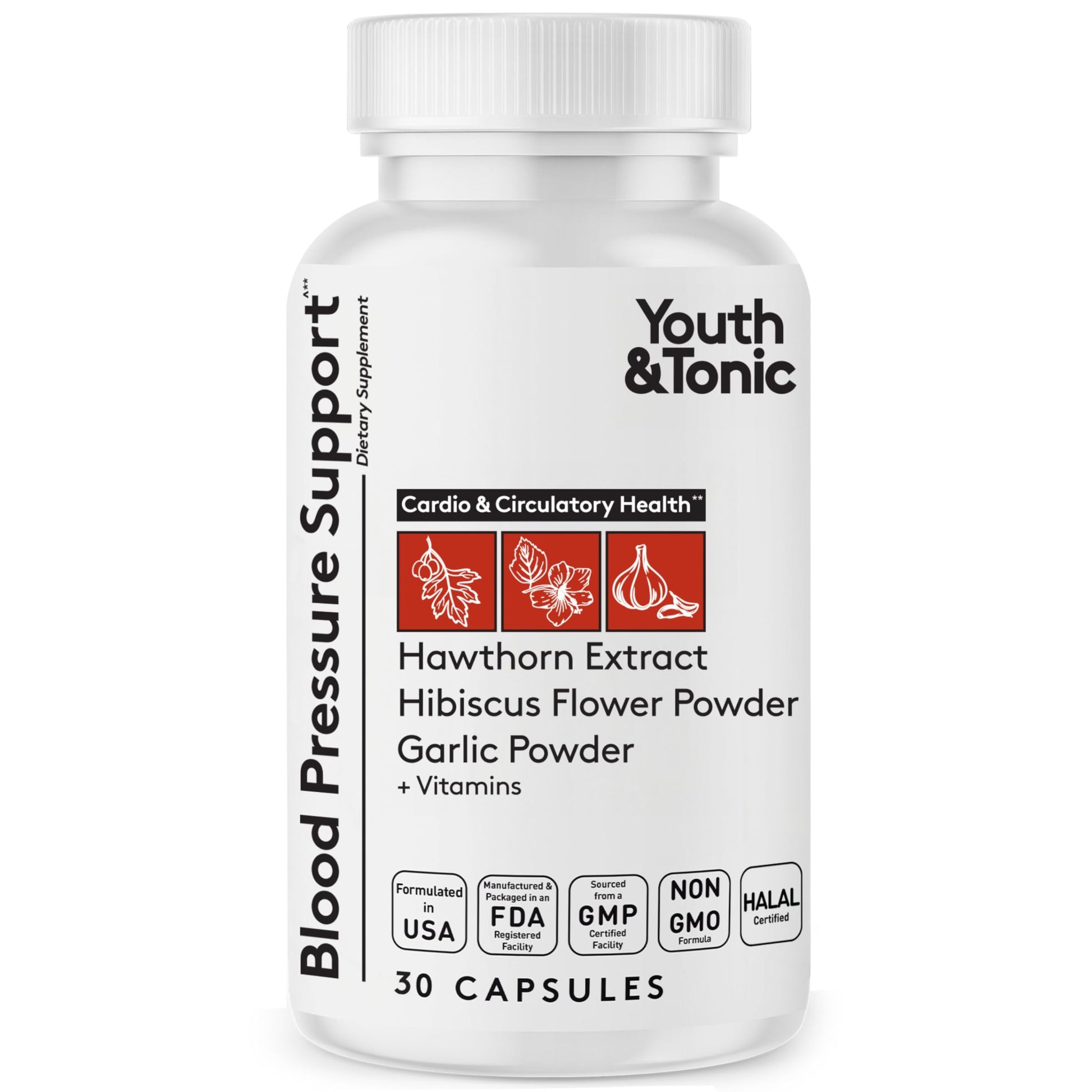 Youth & Tonic Natural Blood Pressure Support Supplement Capsules 30 Count