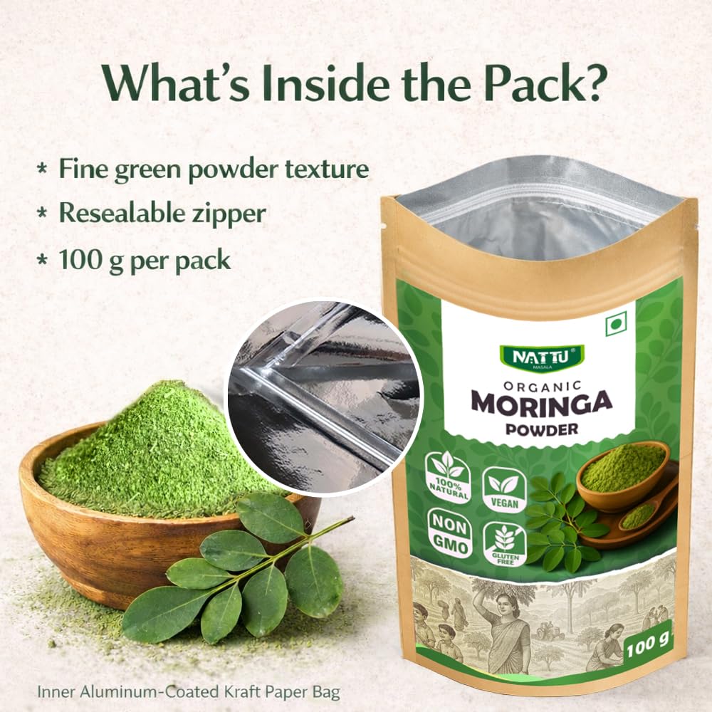 NATTU MASALA 100% Pure Moringa Leaf Powder, 3.53 Ounce