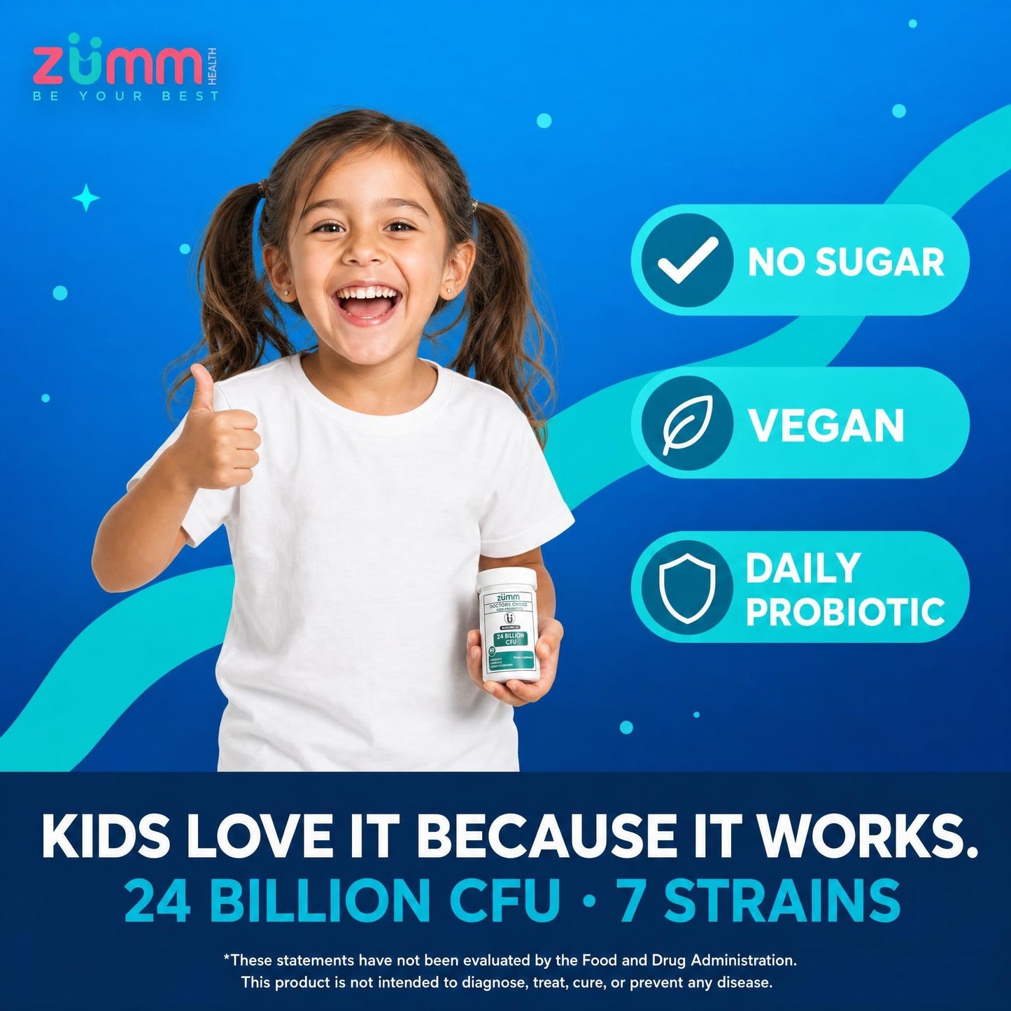 Zumm Health Doctor's Choice Kids Probiotic, Prebiotic & Enzymes, 24Billion CFU Capsule, 60 Count