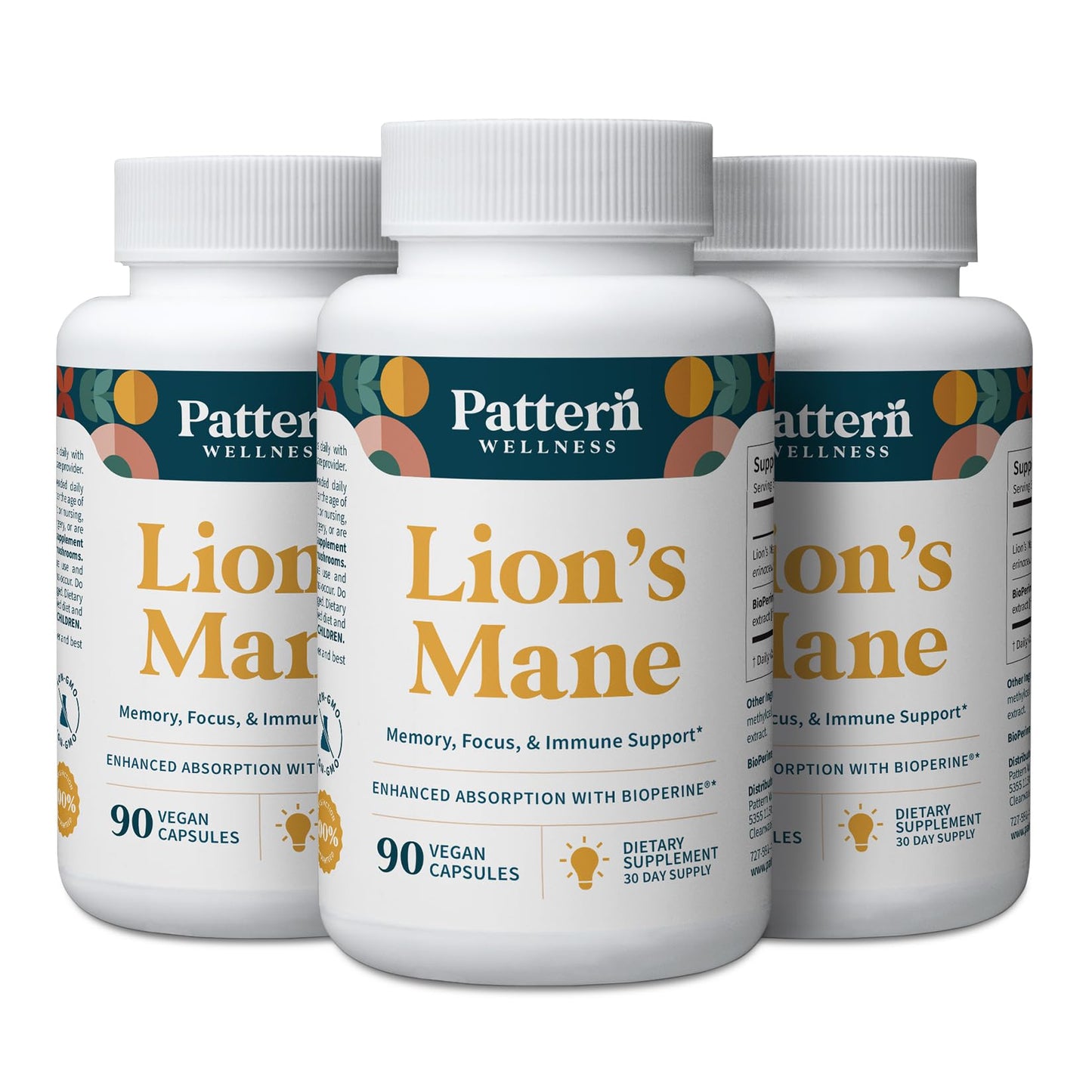 Pattern Wellness Lion’s Mane Mushroom Capsules, 270 Vegan Capsules