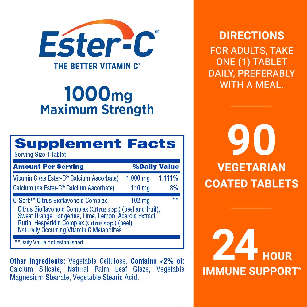 Ester-C Vitamin C 1,000 mg Tablets, 90 Count