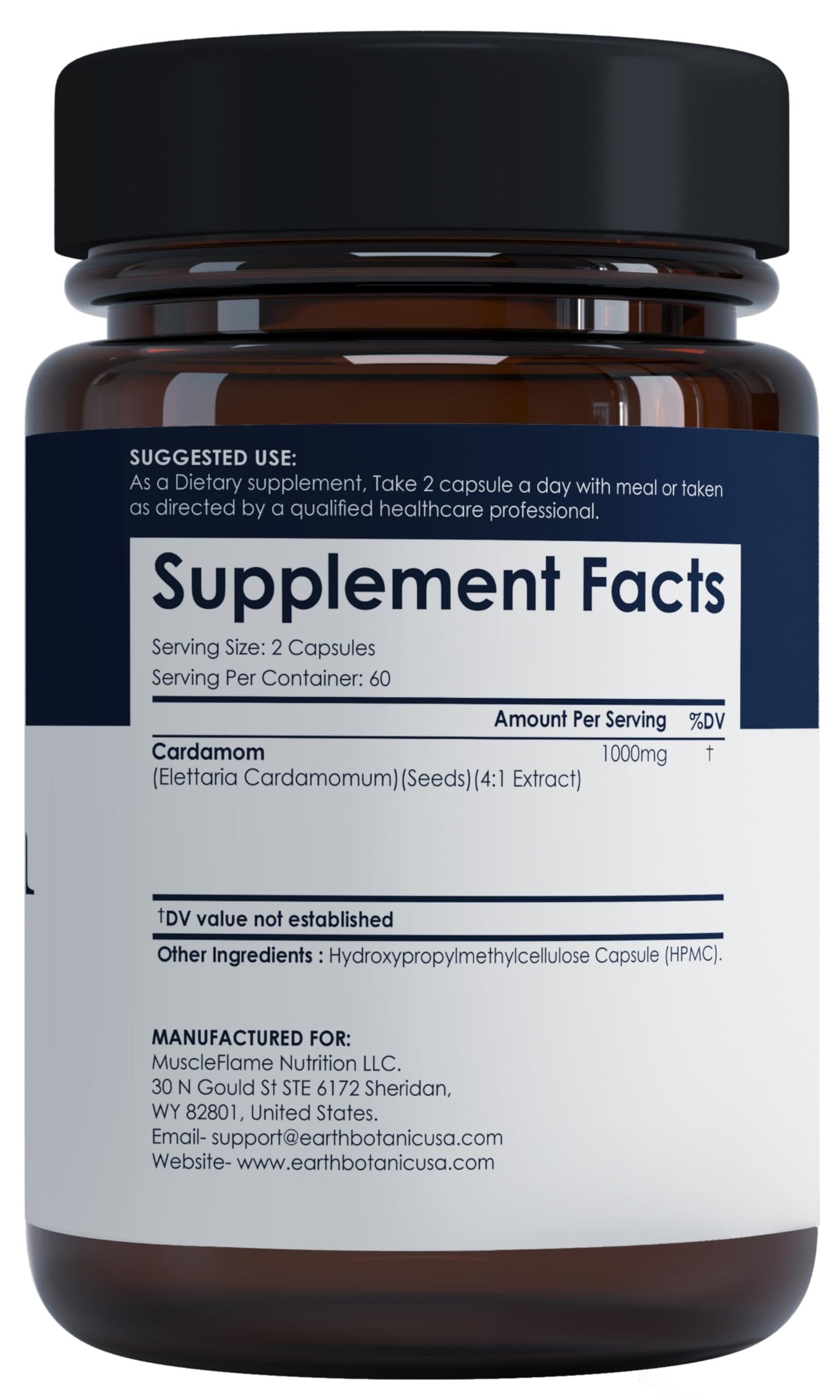 Earth BOTANIC Organic Cardamom Capsules 1000 mg, 1 Capsule