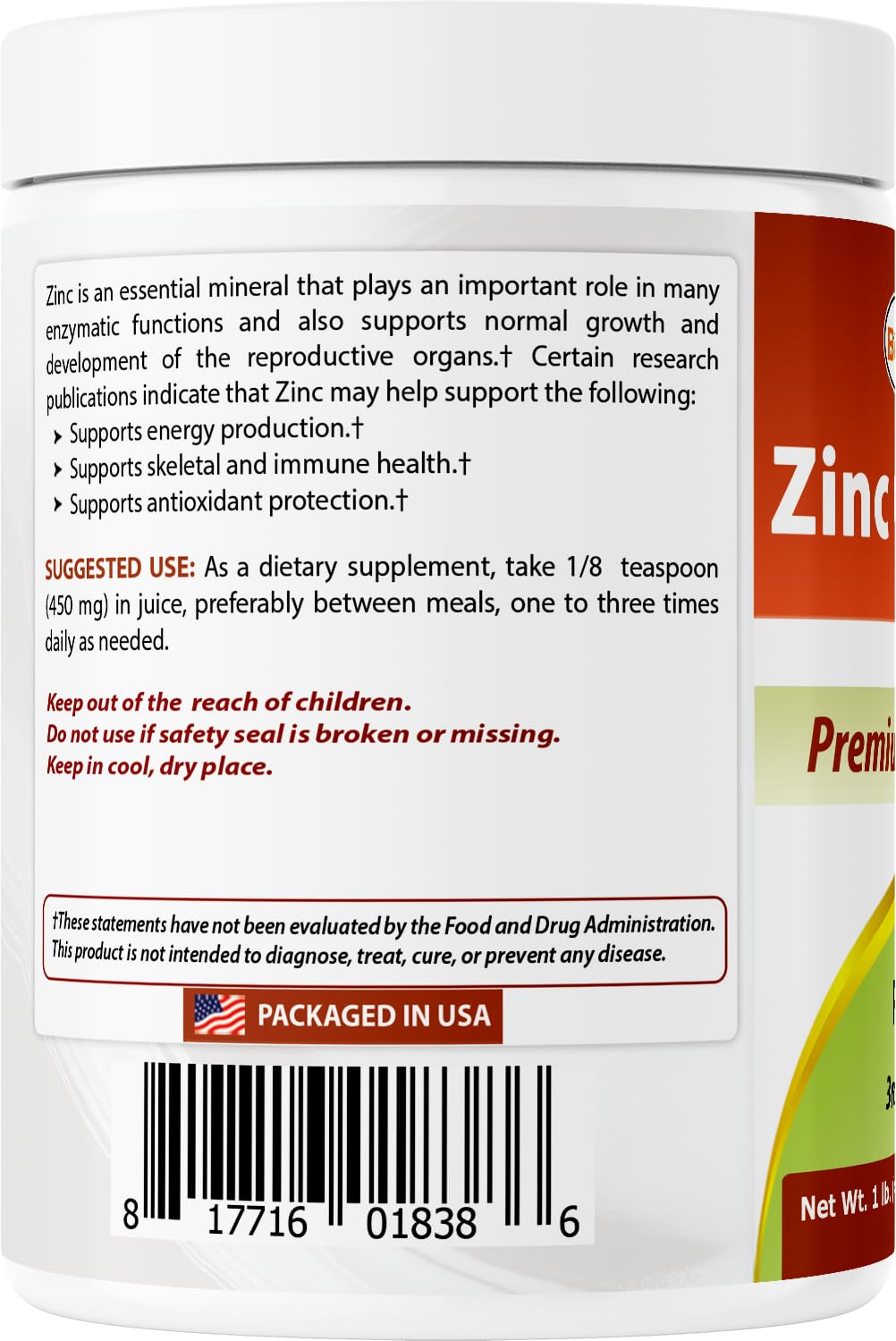 Best Naturals Zinc Gluconate Pure Powder 16 Ounce