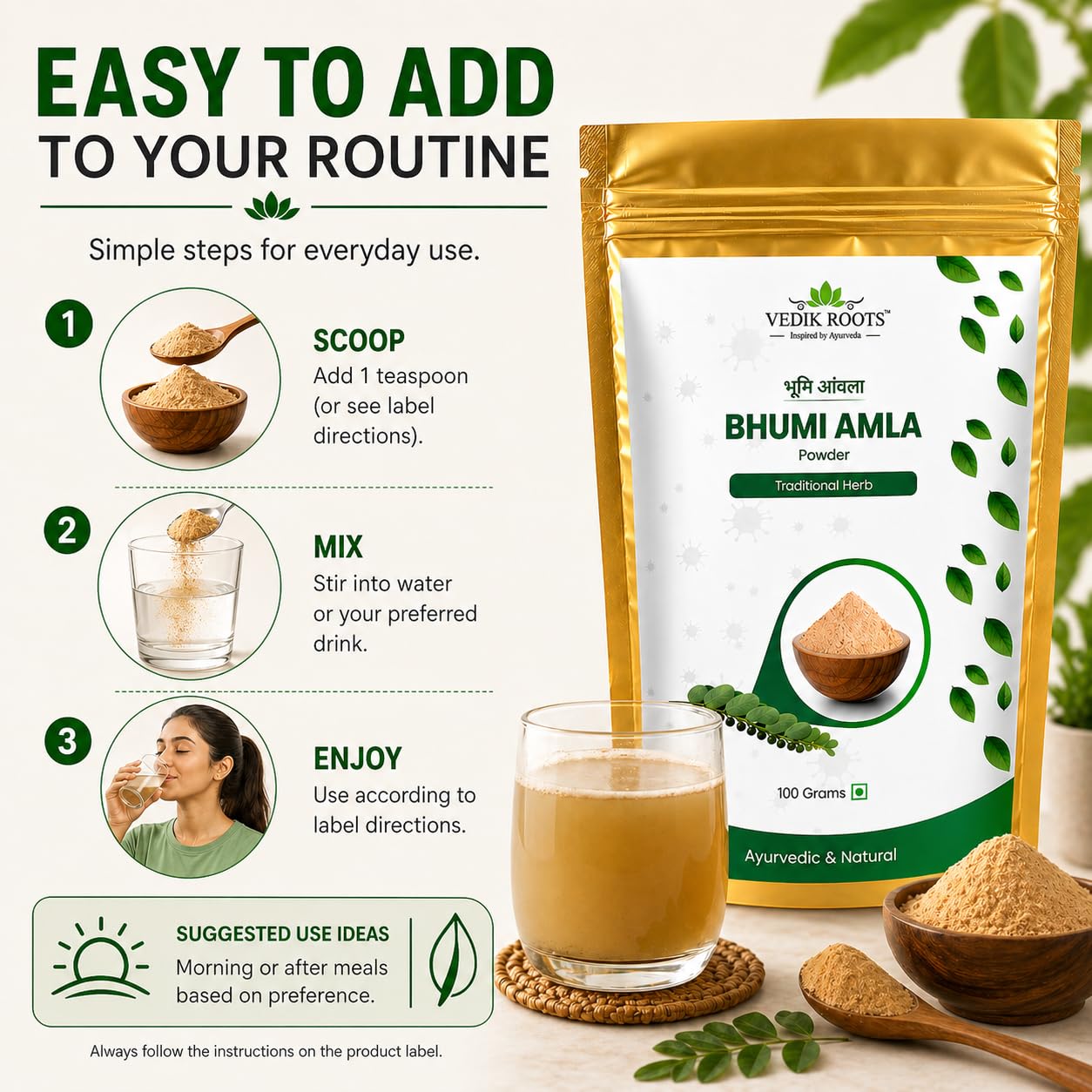VEDIKROOTS Organic Bhumi Amla Powder 7.0548 Ounces