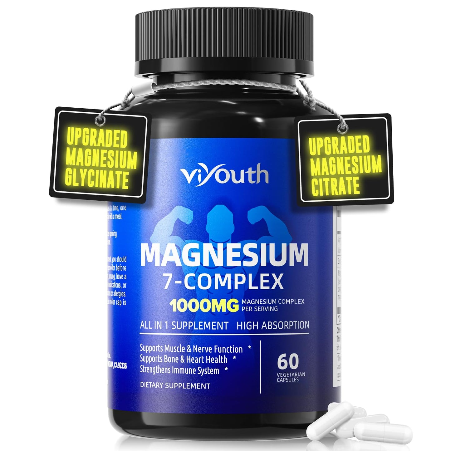 VIYOUTH Magnesium 7 Complex Supplement Capsules, 60 Count