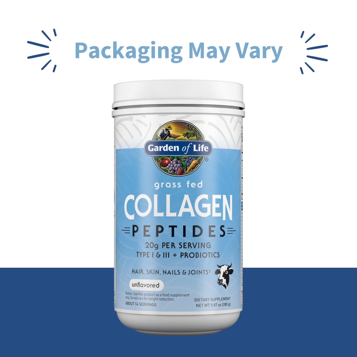Garden of Life Grass Fed Collagen Peptides Powder, Unflavored, 9.87 Ounce