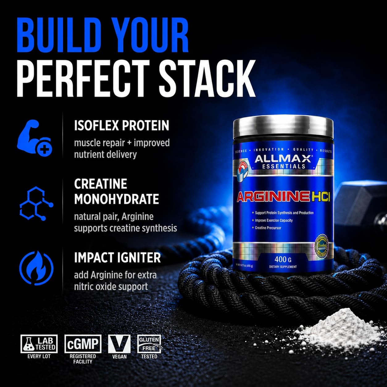 ALLMAX Arginine HCl Powder 14.11 Ounce