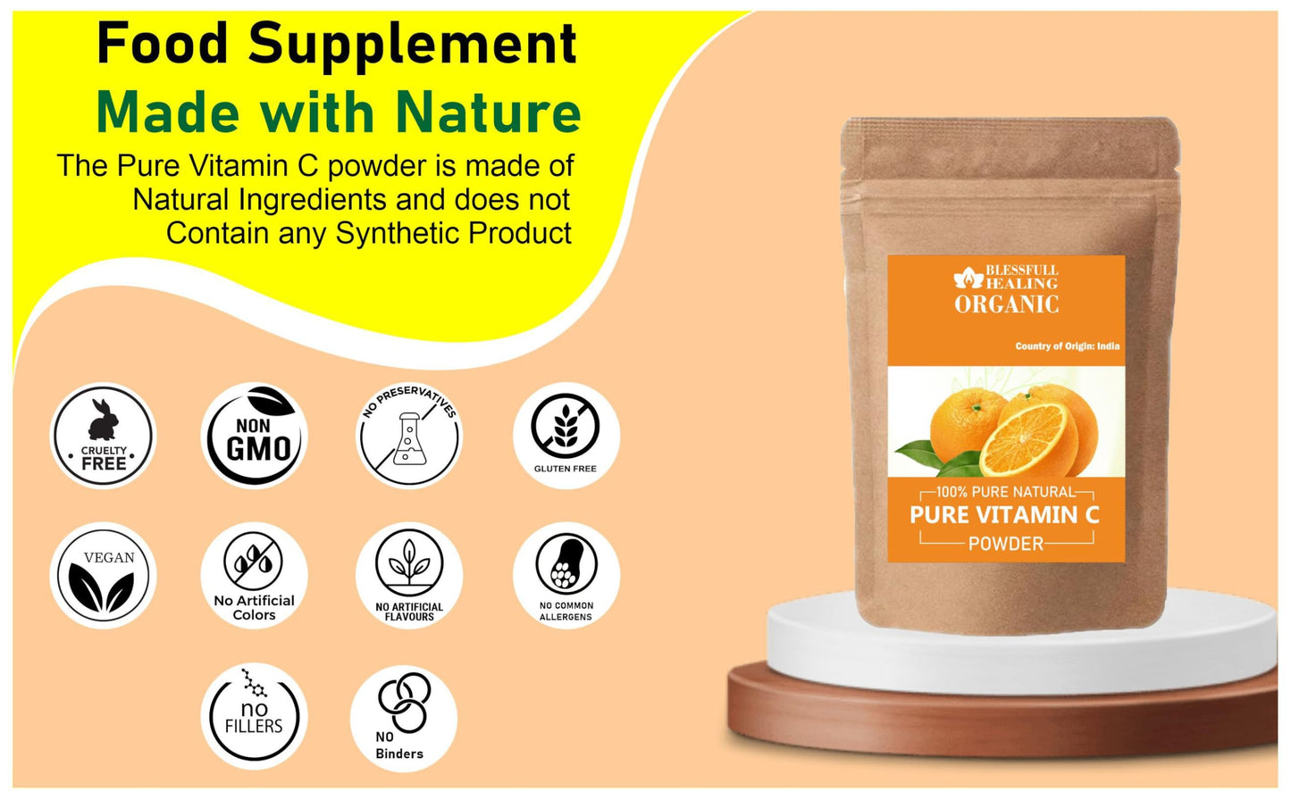 Blessfull Healing Organic Pure Vitamin C Powder, 3.53 oz
