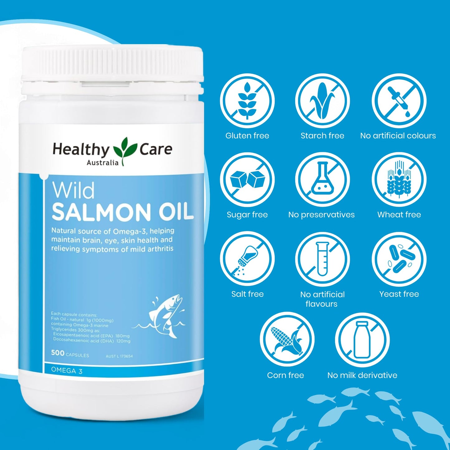 Healthy Care Wild Salmon Oil 1000mg Capsules, 500 Count