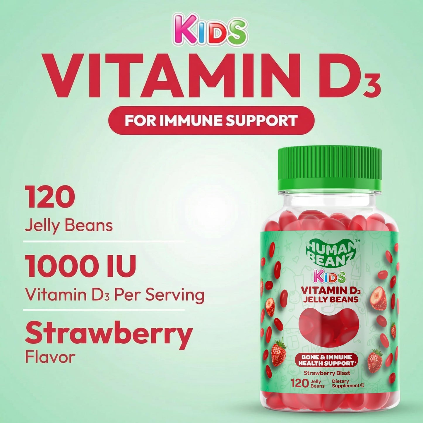 Human Beanz Vitamin D3 Jelly Bean Gummies, Gummy, 120 Count
