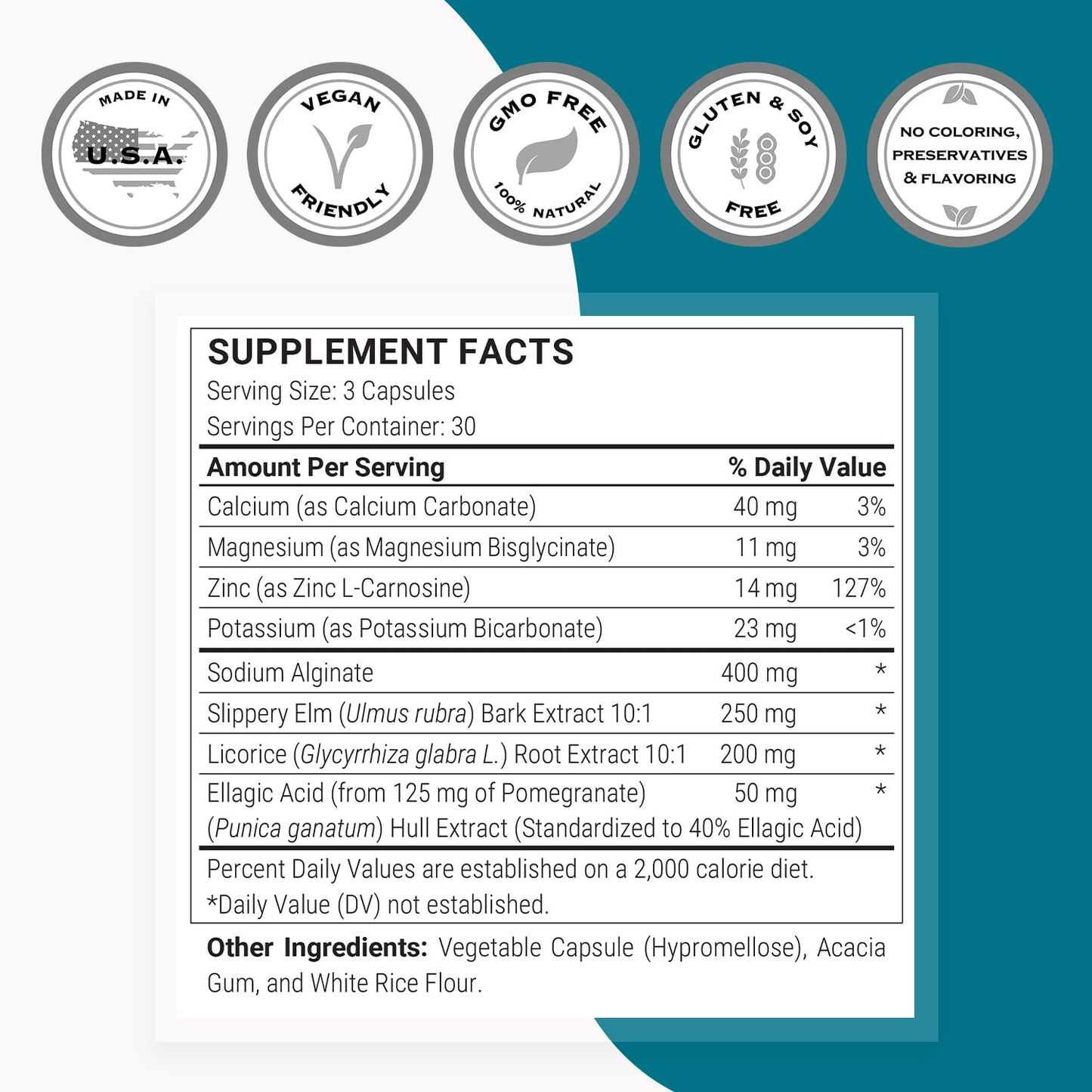 Supersmart Acid Balance Formula (Advanced Complex) with Zinc L-Carnosine, Slippery Elm Extract, Licorice Root, 90 Vegetarian Capsules