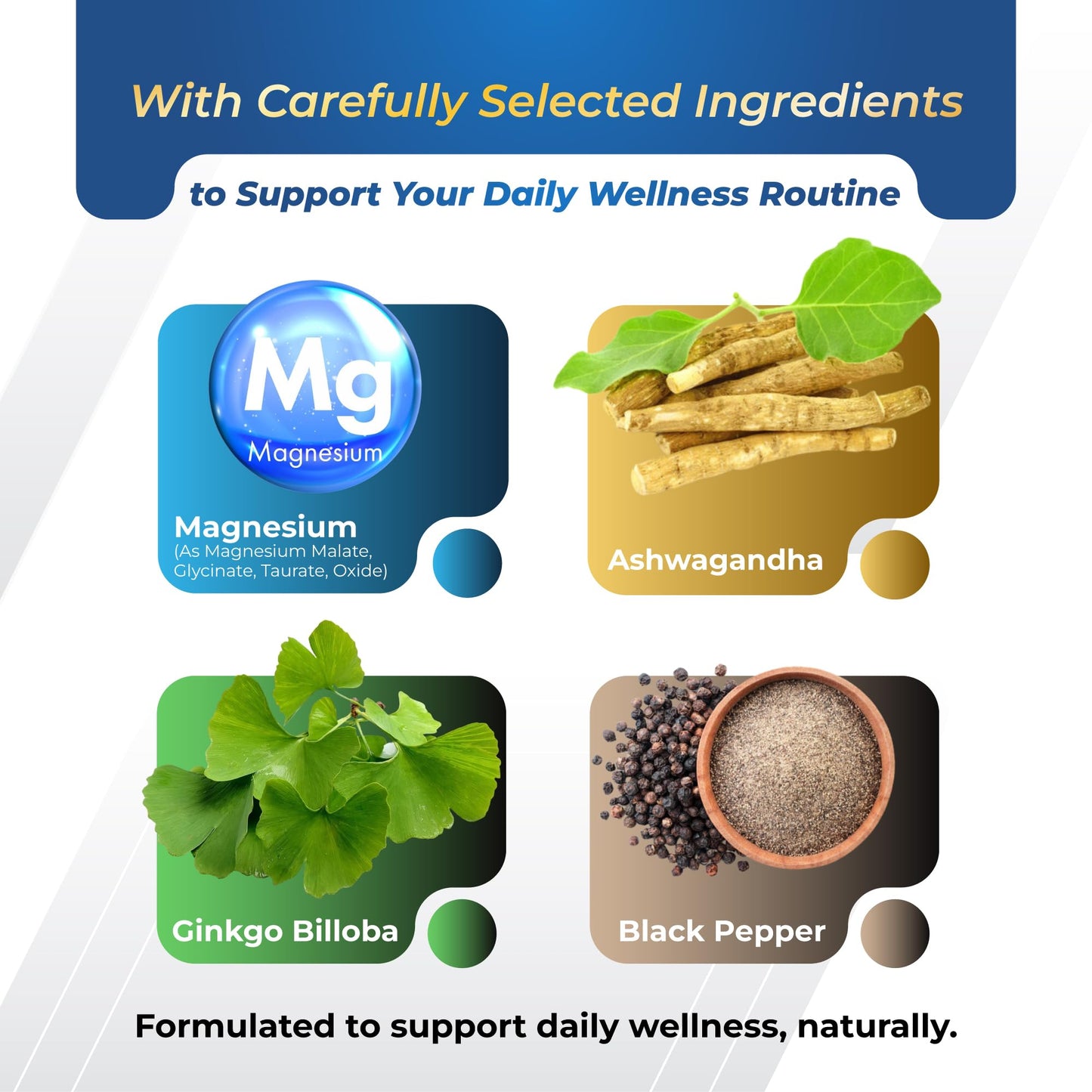 GriMed Magnesium Complex with Ashwagandha, Ginkgo Biloba & Black Pepper, Relaxation and Daily Wellness Support, 150 Capsules