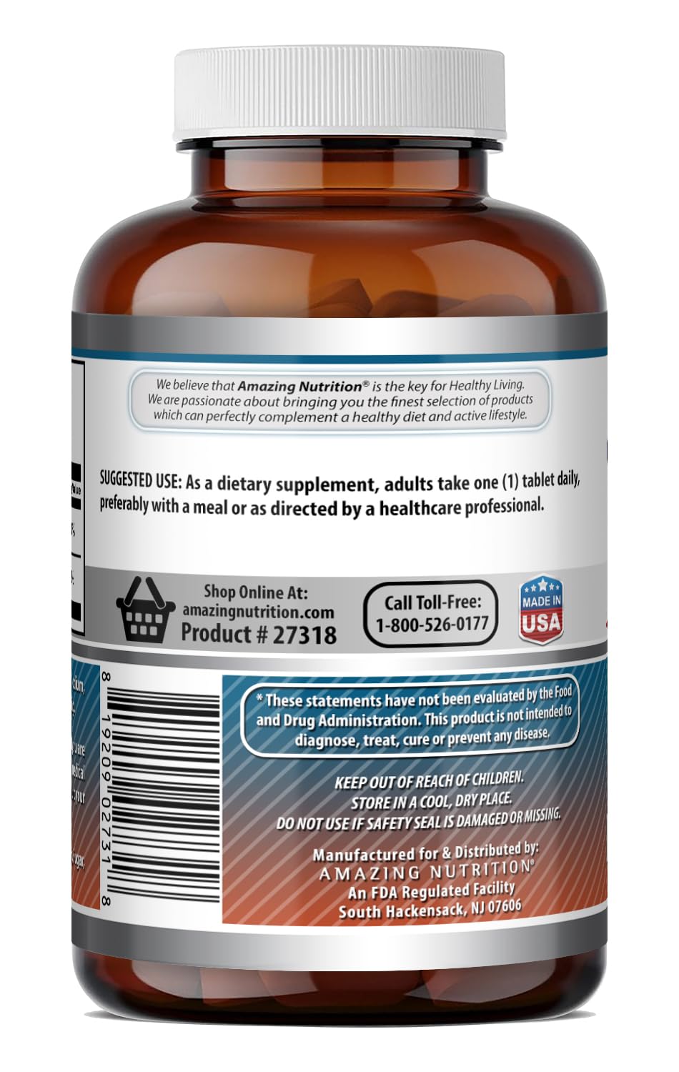 Amazing Nutrition Calcium 600 Mg with Vitamin D3 400 IU Tablets, 250 Count