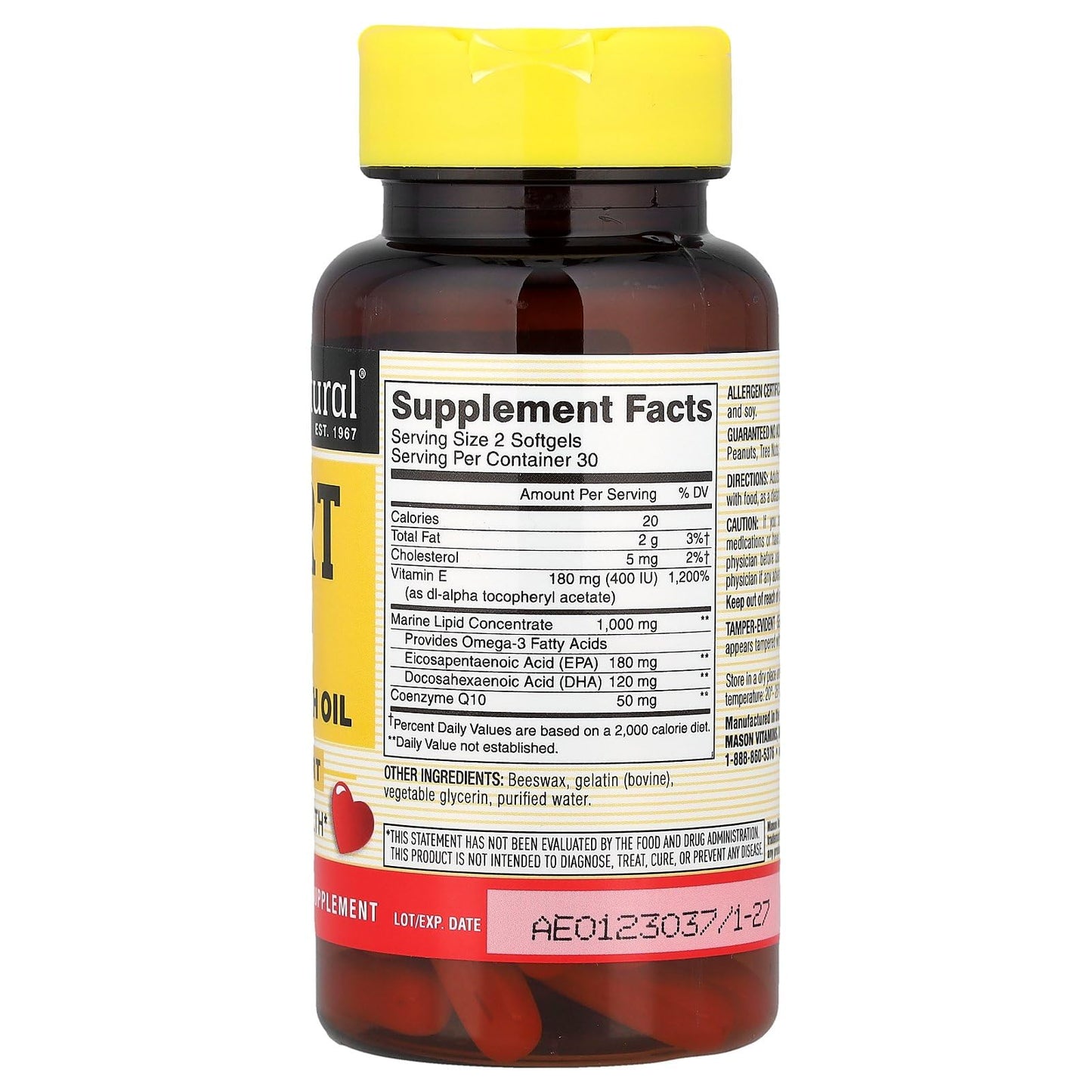 Mason Natural CoQ-10, Vitamin E and Fish Oil Softgels, 120 Softgels