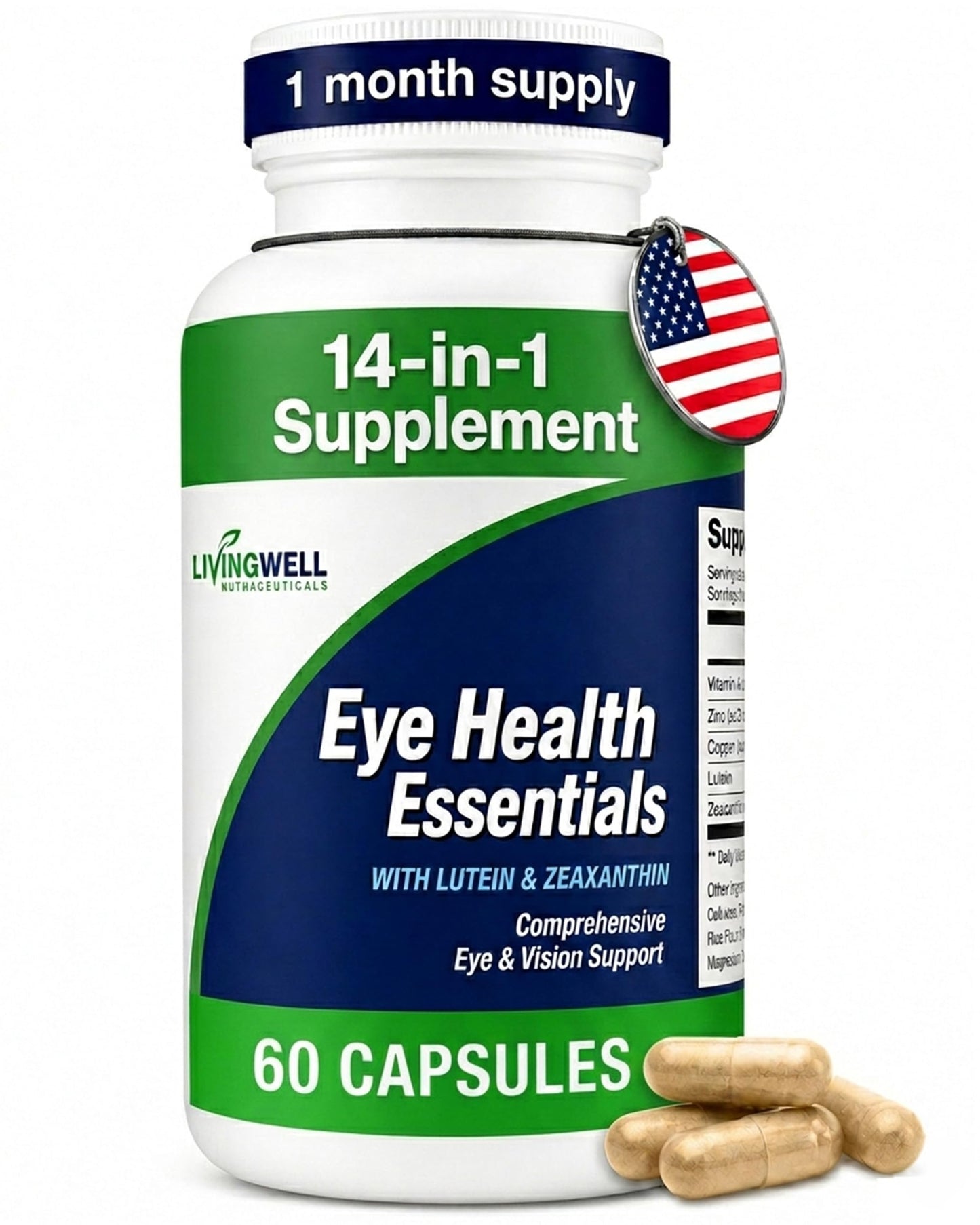 EYE HEALTH ESSENTIALS 14-in-1 Lutein & Zeaxanthin Eye Vitamins Capsules, 60 Count