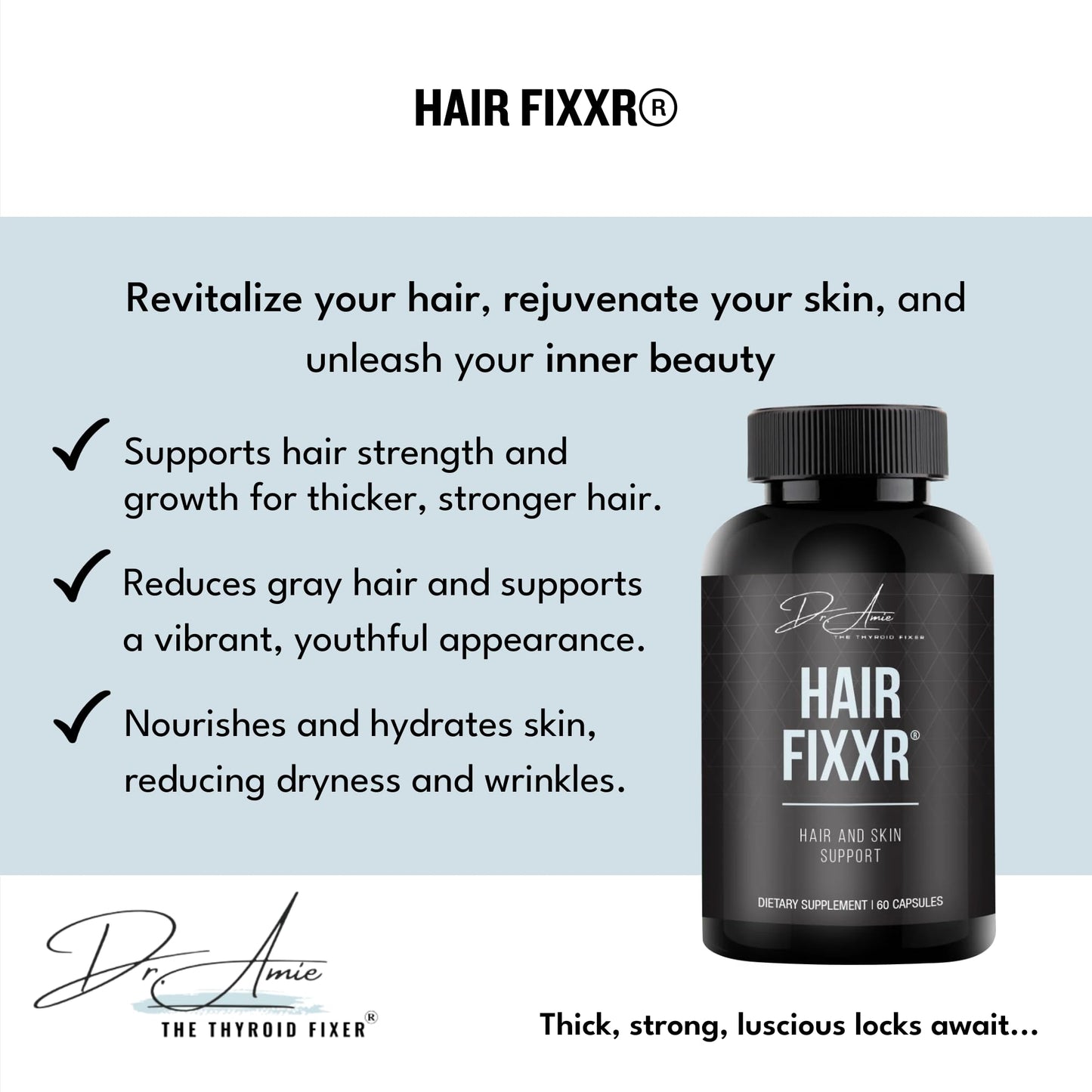 Fixxr Hair by Dr. Amie Premium Collagen Protein Complex Hair and Skin Support 60 Capsules