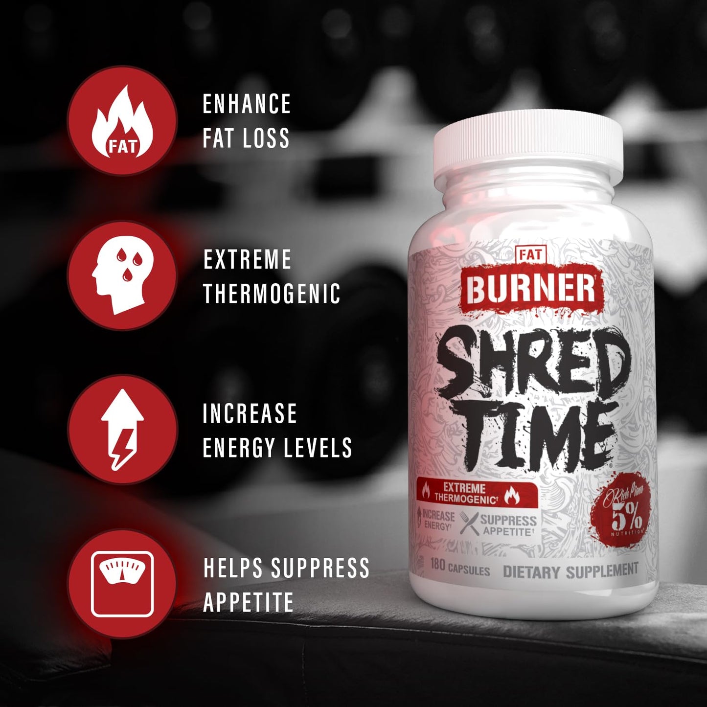 5% Nutrition Shred Time Fat Burner Capsules, 180 Count