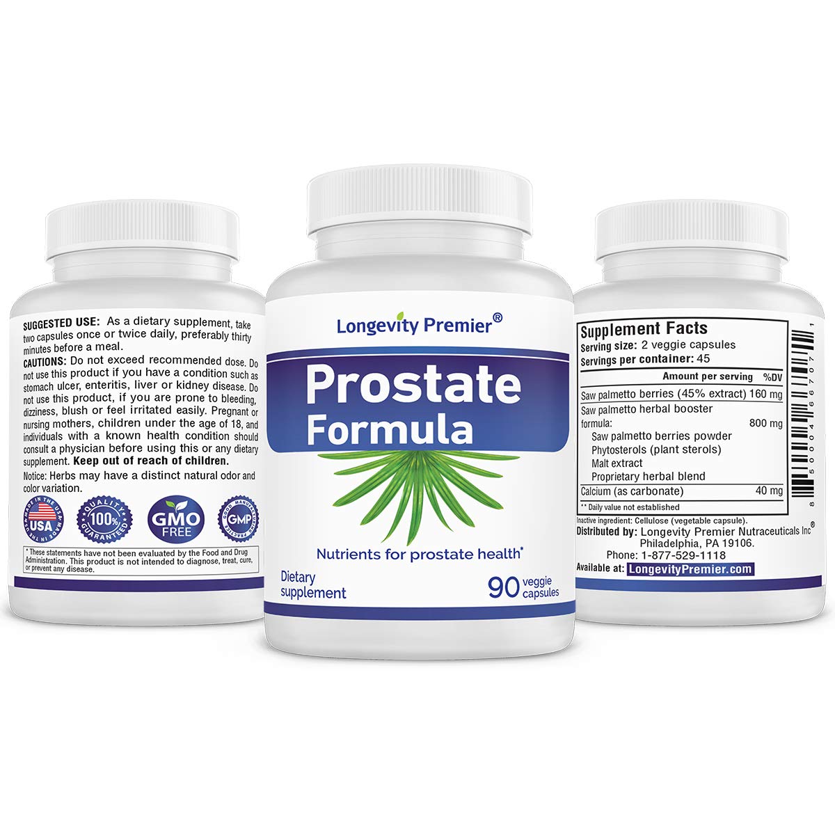 Longevity Premier Nutraceuticals Inc Longevity Prostate Formula with Standardized Saw Palmetto Extract, Extra Strength for Prostate Health and Hair Loss Prevention Capsules, 1 Count