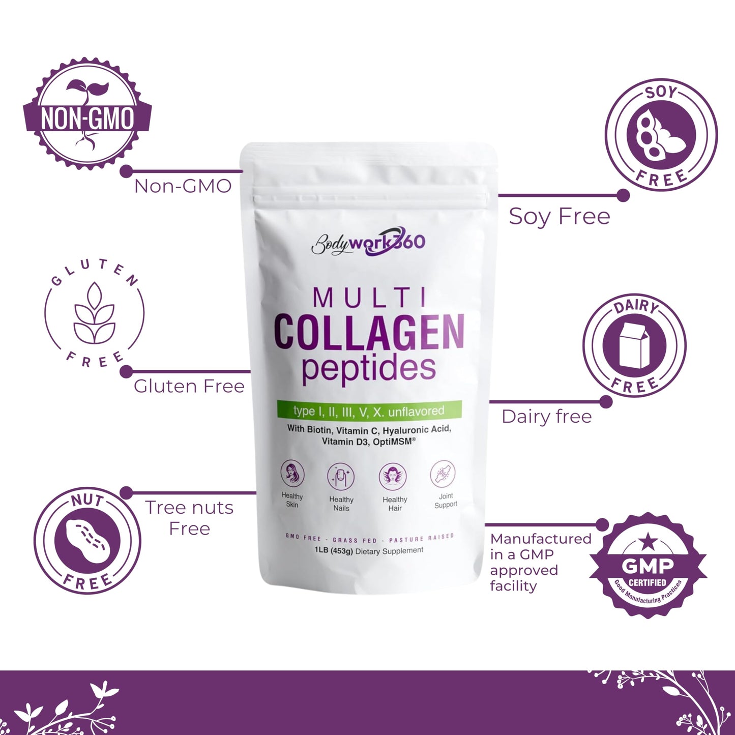 BODYWORK360 Multi Collagen Peptides Powder 16 oz