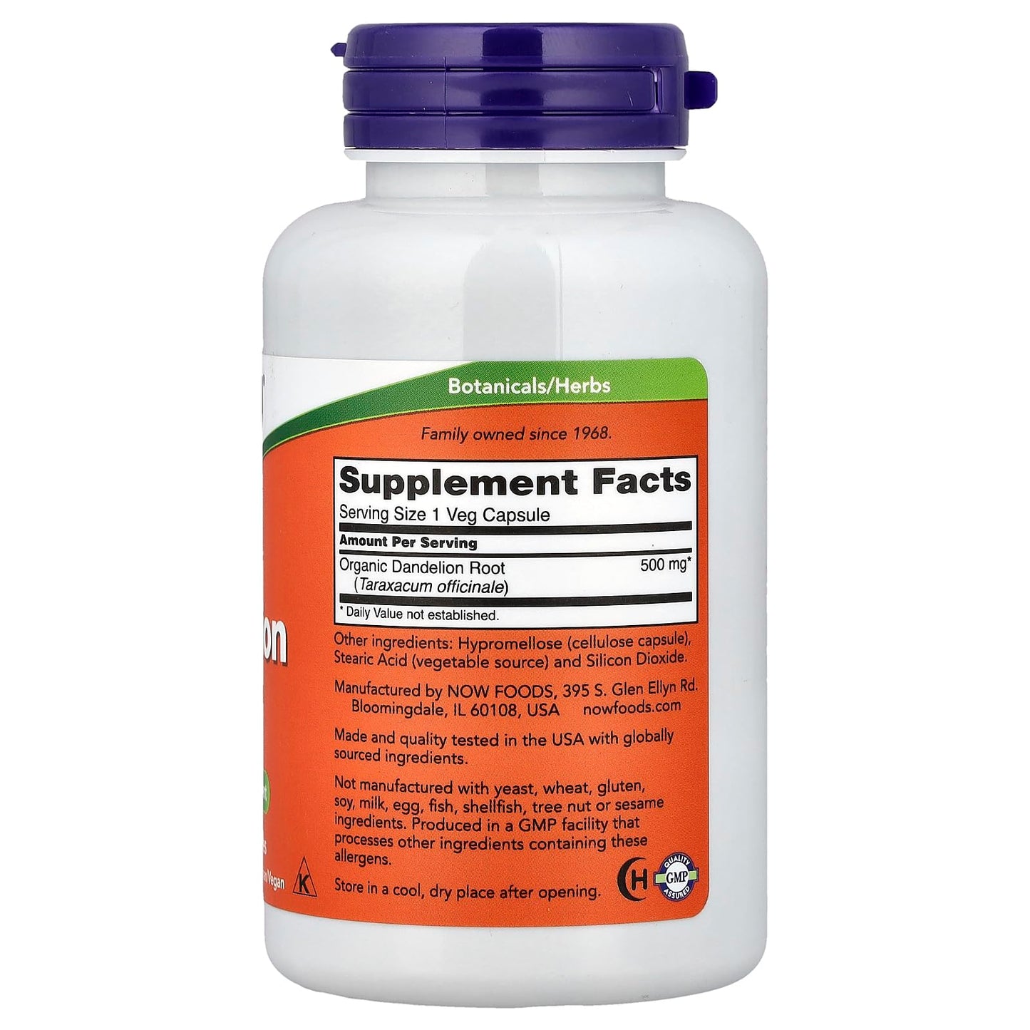 NOW Foods Dandelion Root 500 mg Capsules, 100 Count