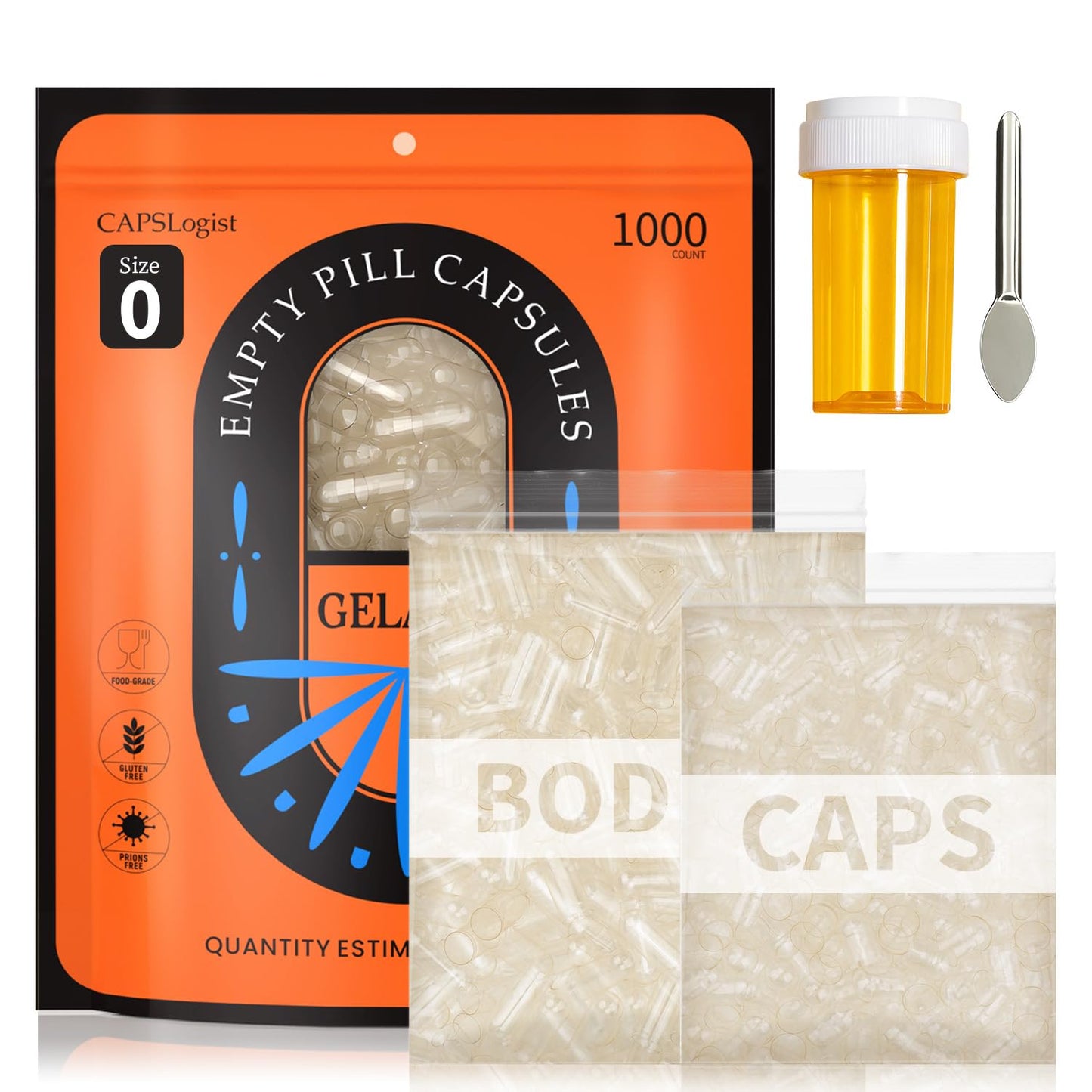 CAPSLogist Empty Gelatin Capsules Size 0, 1000 Capsules