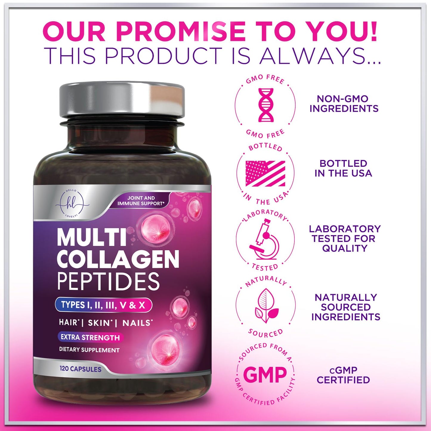 Hello Lovely! Multi Collagen Peptides Capsules, 120 Count