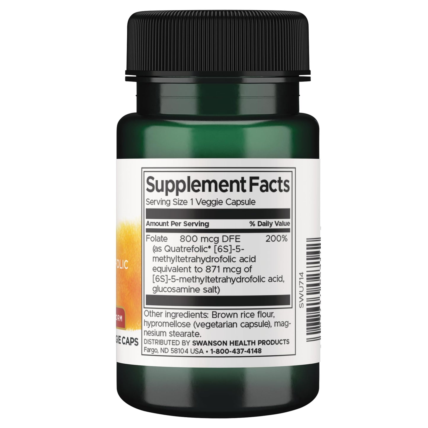 Swanson Folate 5-Methyltetrahydrofolic Acid - High Potency, Bioactive Form 800 mcg DFE Capsules, 120 Count