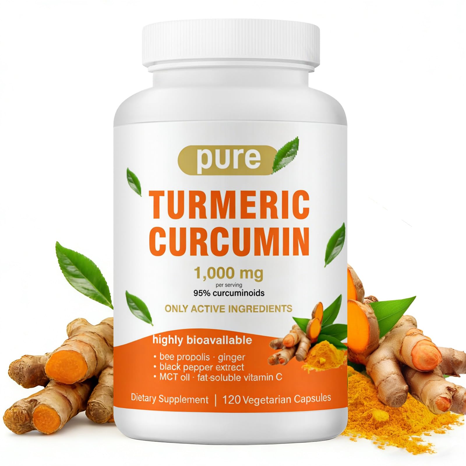 Tnaasmais Turmeric Curcumin Supplement 1000mg with Black Pepper Extract High Absorption 95% Curcuminoids Gluten Free Capsules 120 Capsules