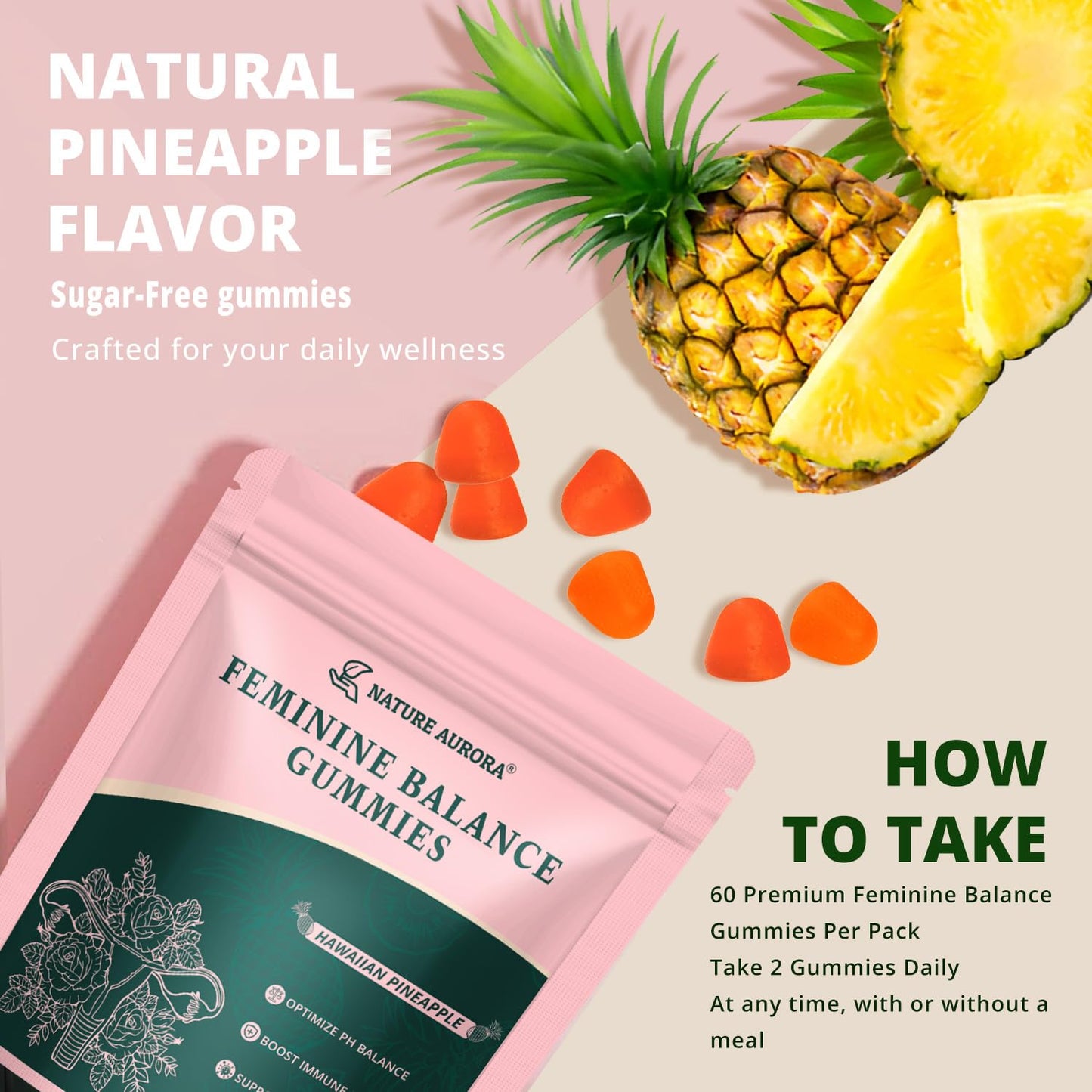 Nature Aurora Premium Feminine Balance Gummies 60 Count